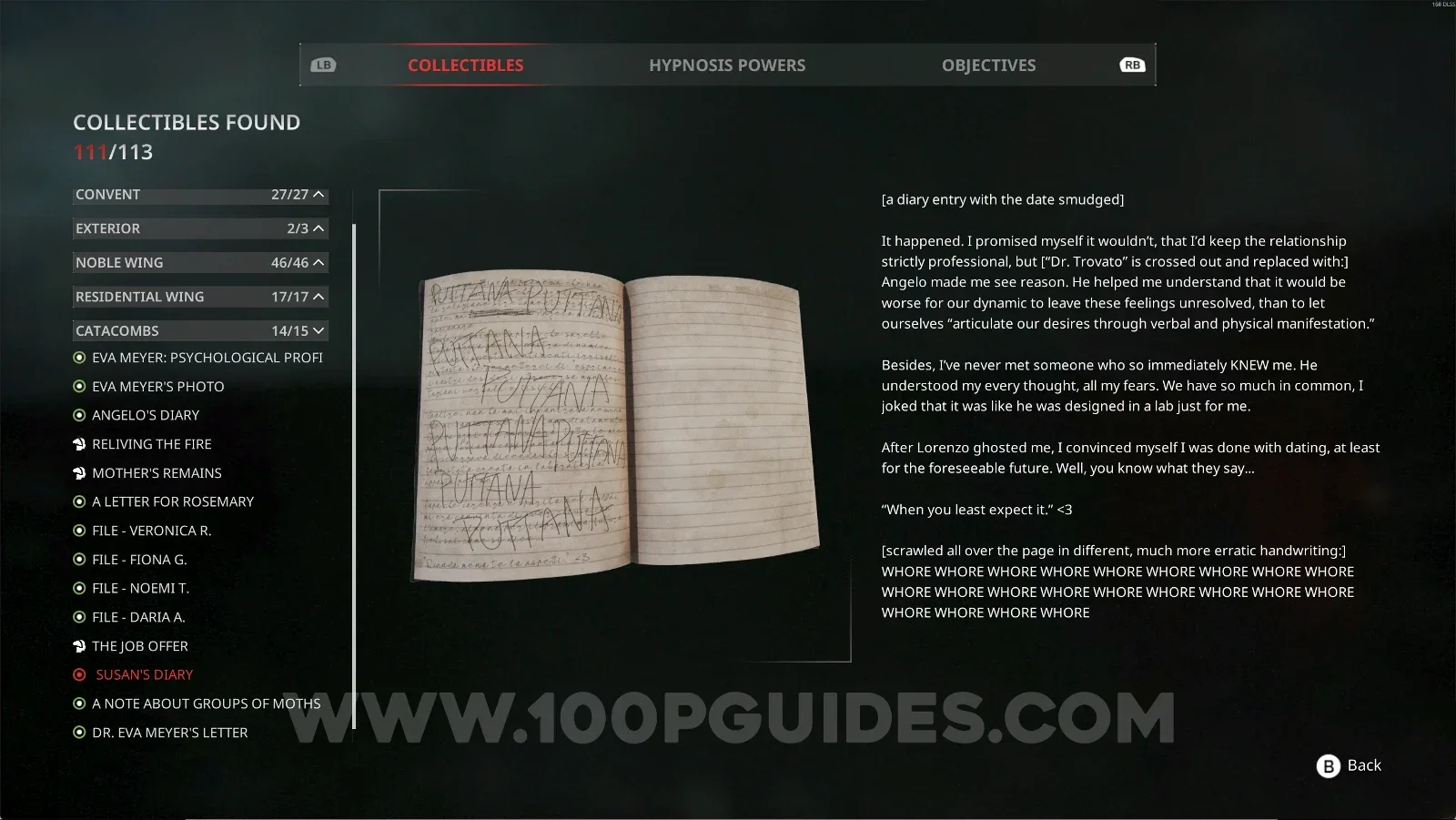 Remothered: Red Nuns Legacy Catacombs #14: Susan's Diary collectible