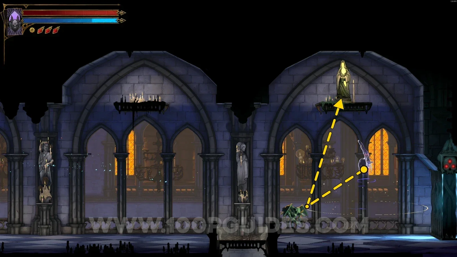 Castlevania Belmonts Curse East Gallery: XP Statue #114 in the upper part reached via the gargoyle