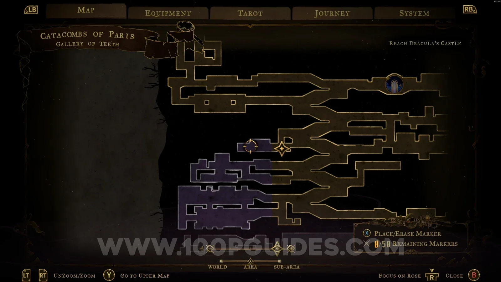 Castlevania Belmonts Curse Gallery Of Teeth: map marking the area of XP Statue #7