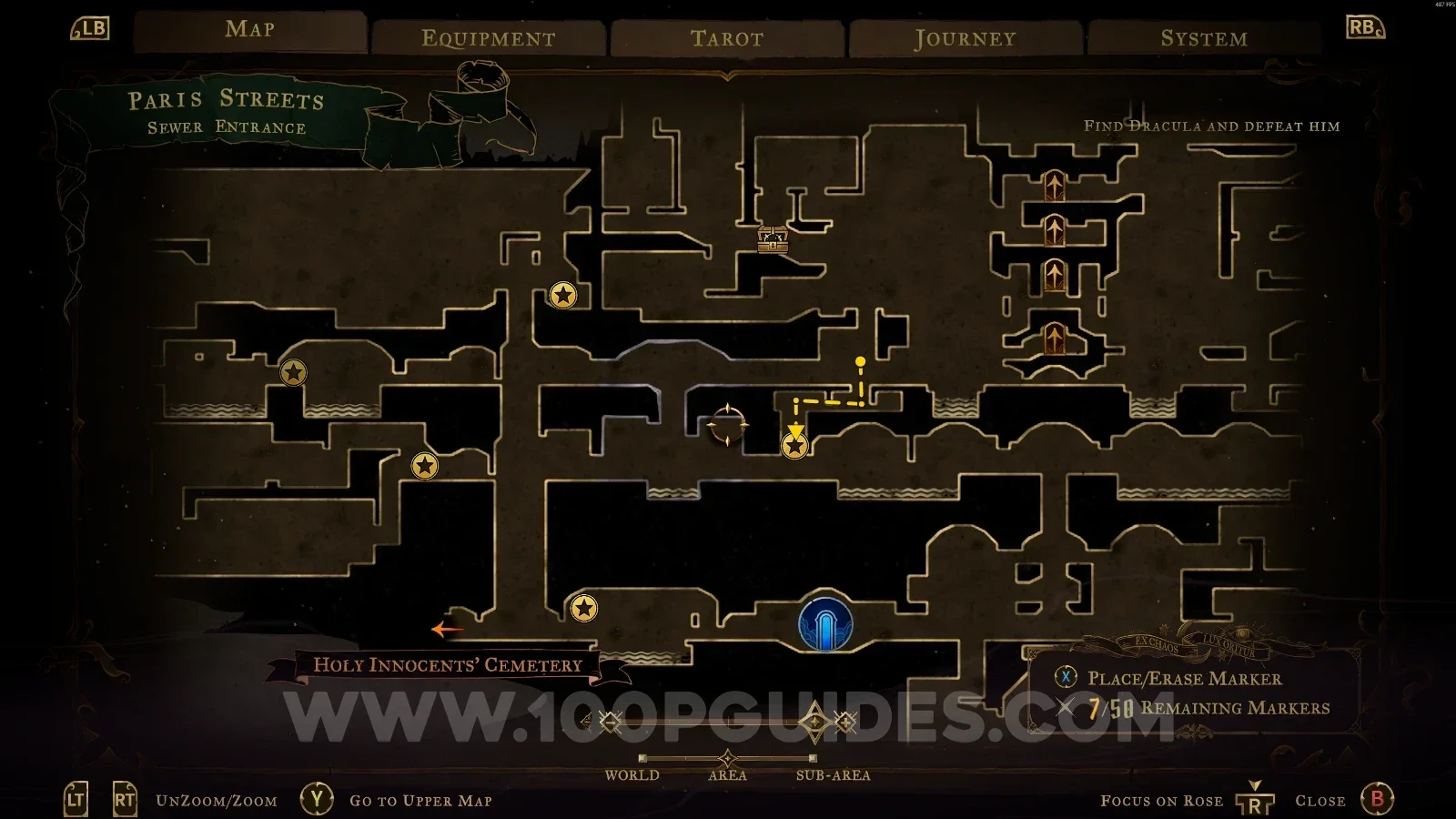 Castlevania Belmonts Curse Sewer Reservoir map with the area of XP Statue #11 marked