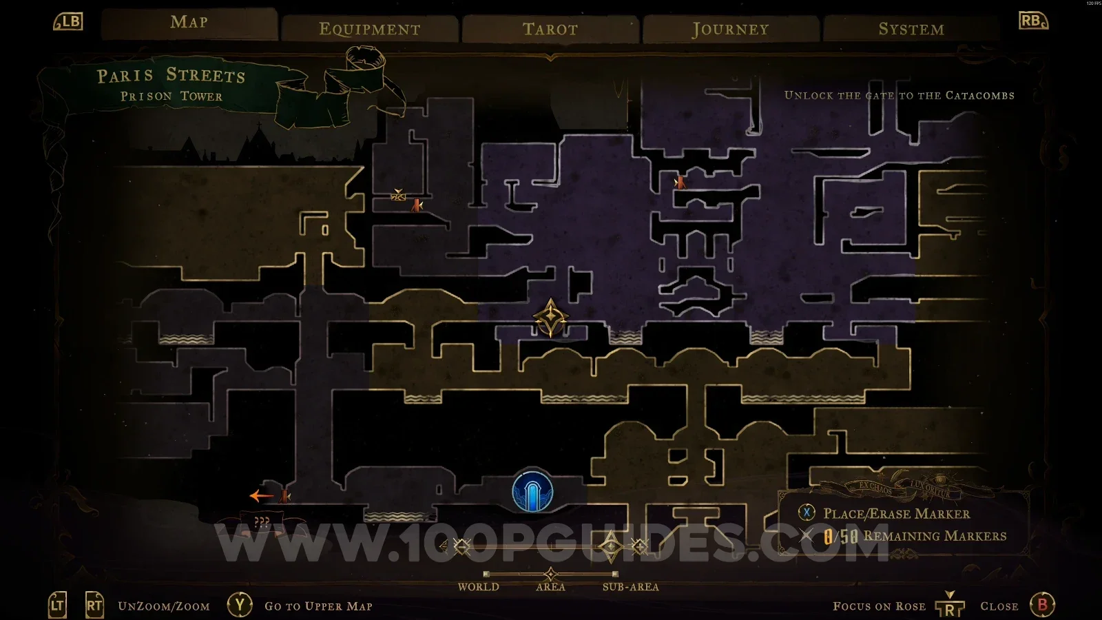 Castlevania Belmonts Curse Prison Tower: map marking the area of XP Statue #22
