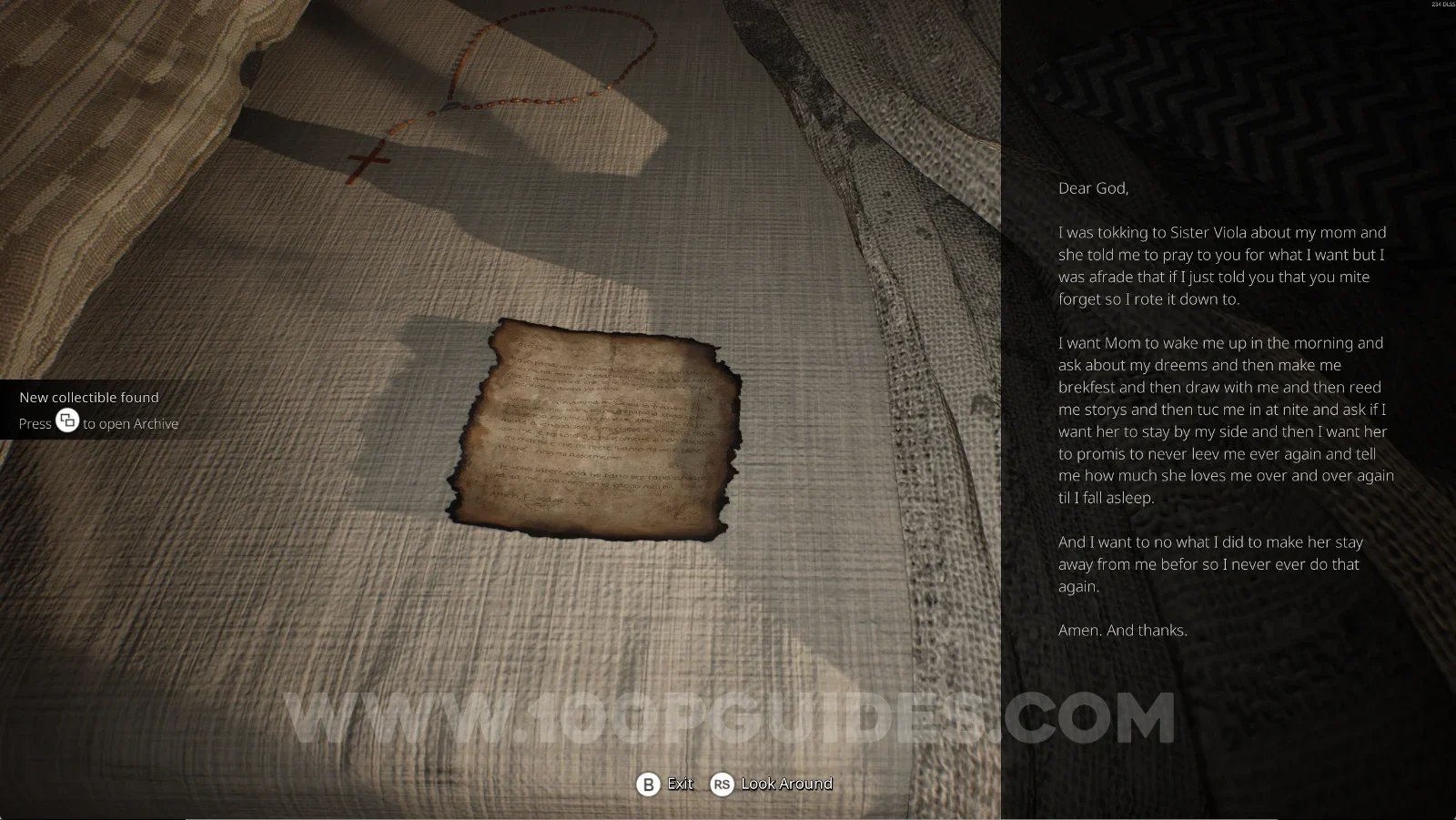 Remothered: Red Nuns Legacy Convent: Child's Prayer lying on the bed