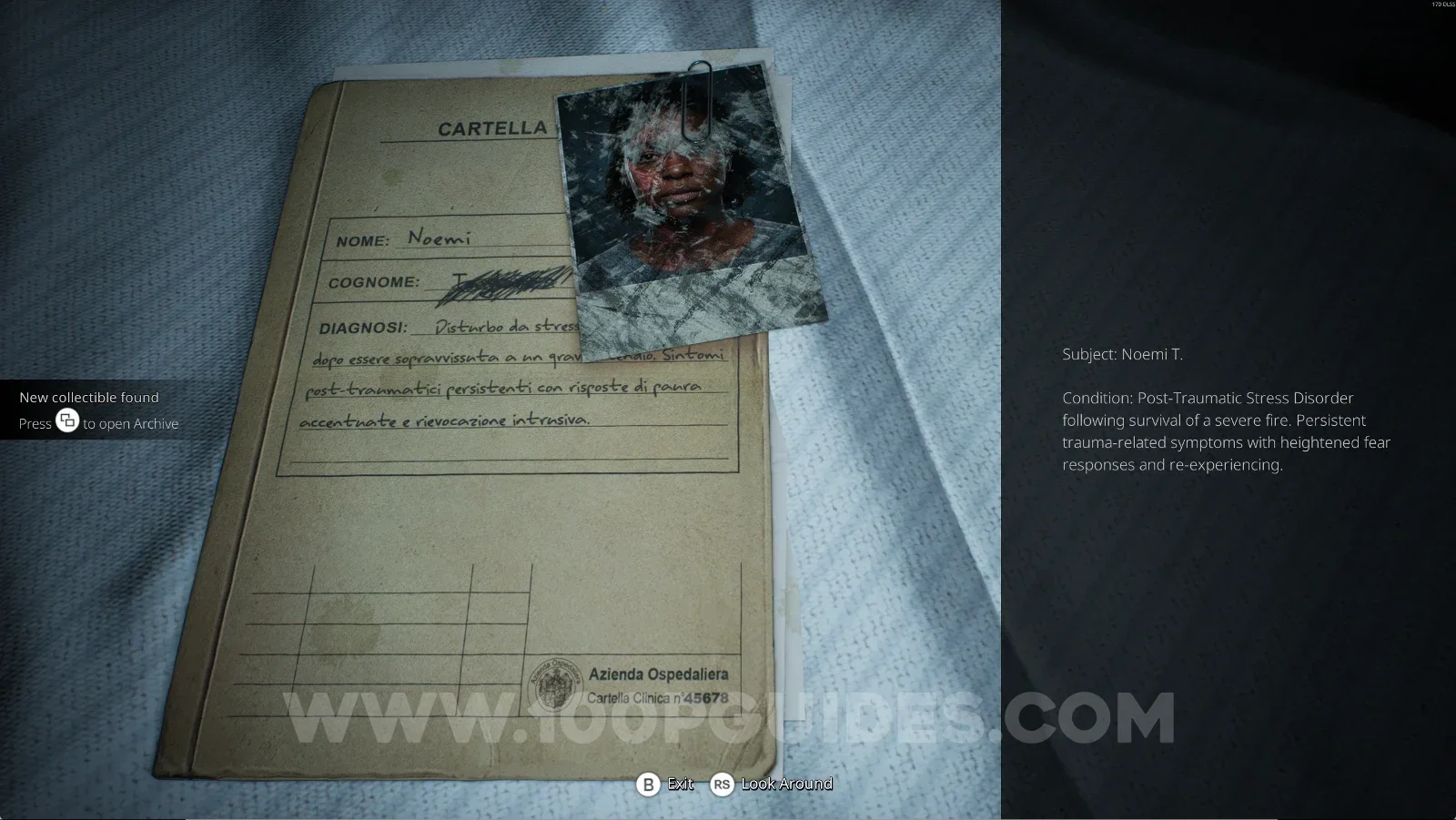 Remothered: Red Nuns Legacy Catacombs: the File Noemi T. lying on the bed