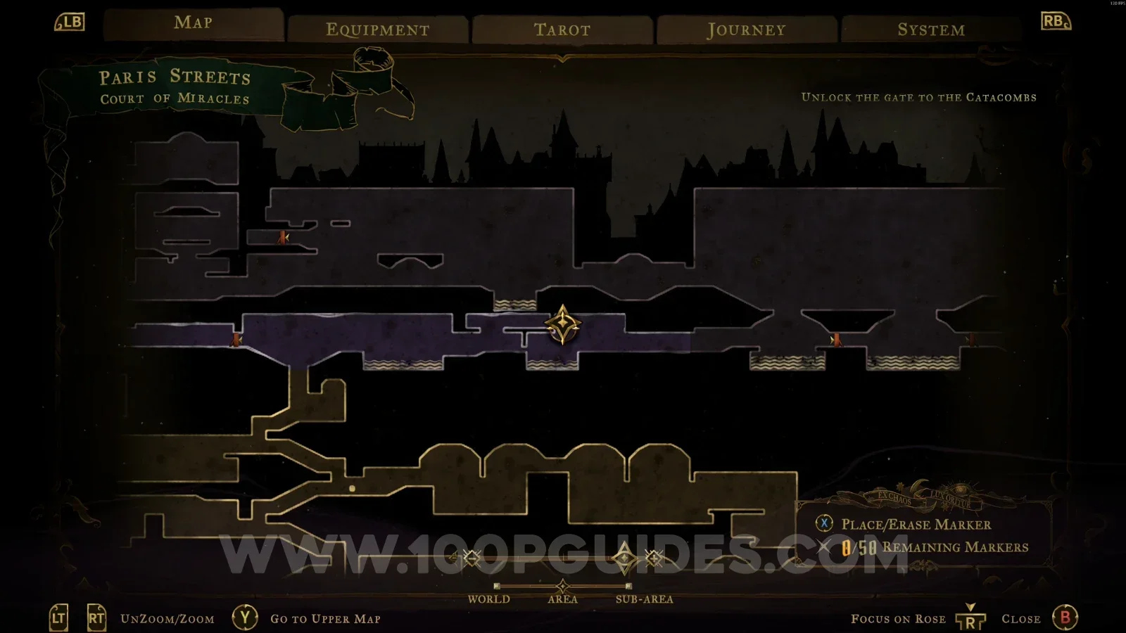 Castlevania Belmonts Curse Court Of Miracles map with the area of XP Statue #23 marked