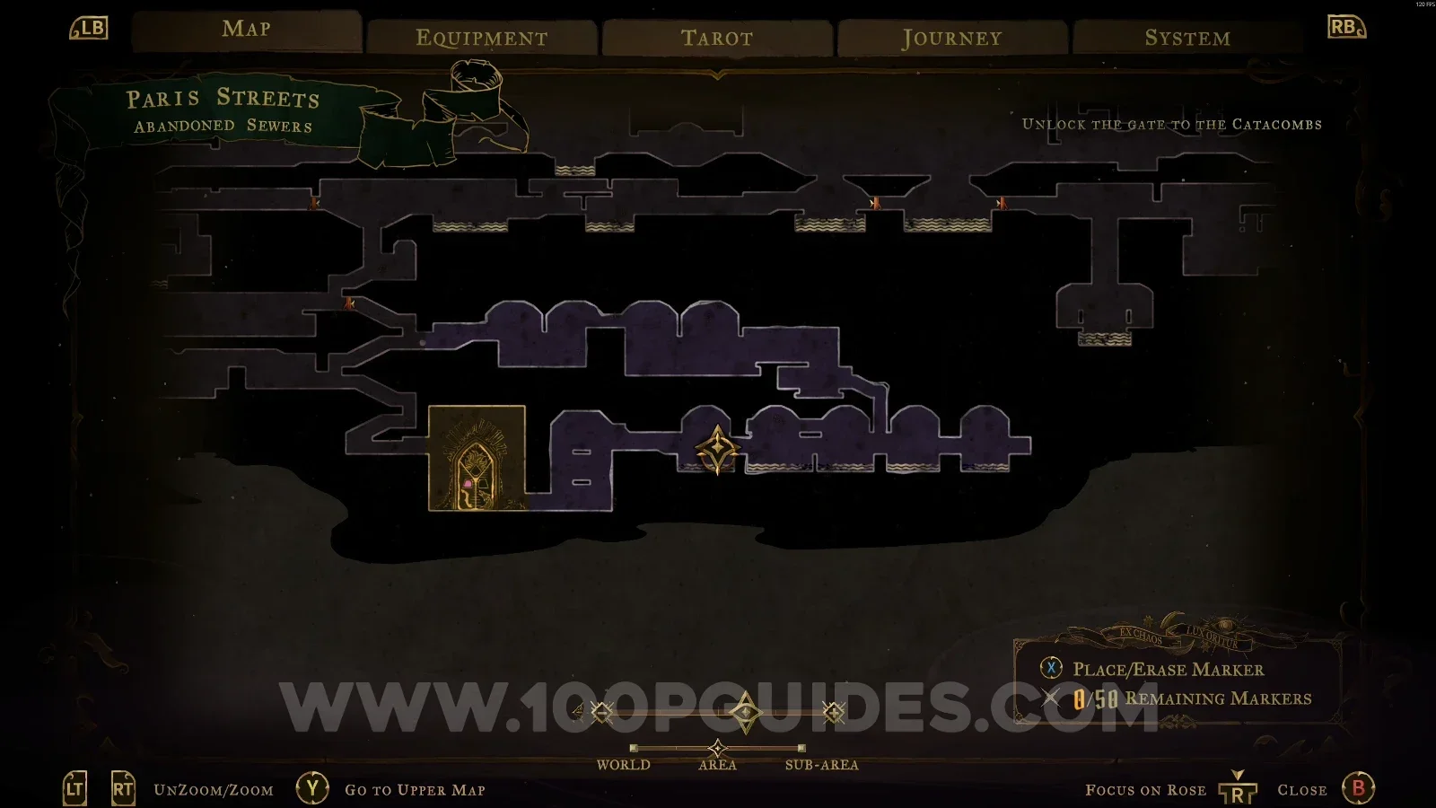 Castlevania Belmonts Curse Abandoned Sewers: map marking the small secret room of XP Statue #13