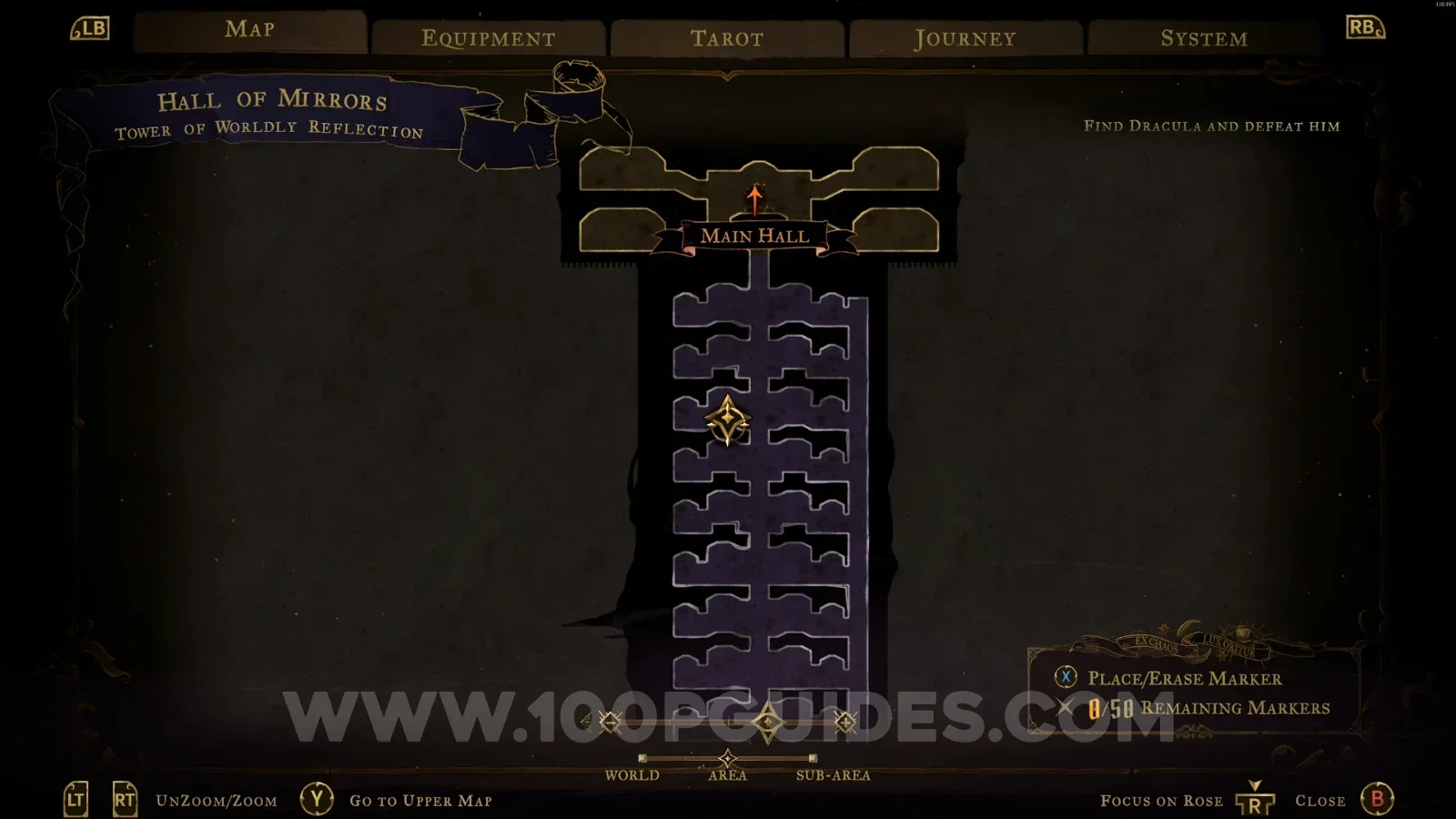 Castlevania Belmonts Curse Tower Of Worldly Reflection: map with the area of XP Statues #1 and #2 marked