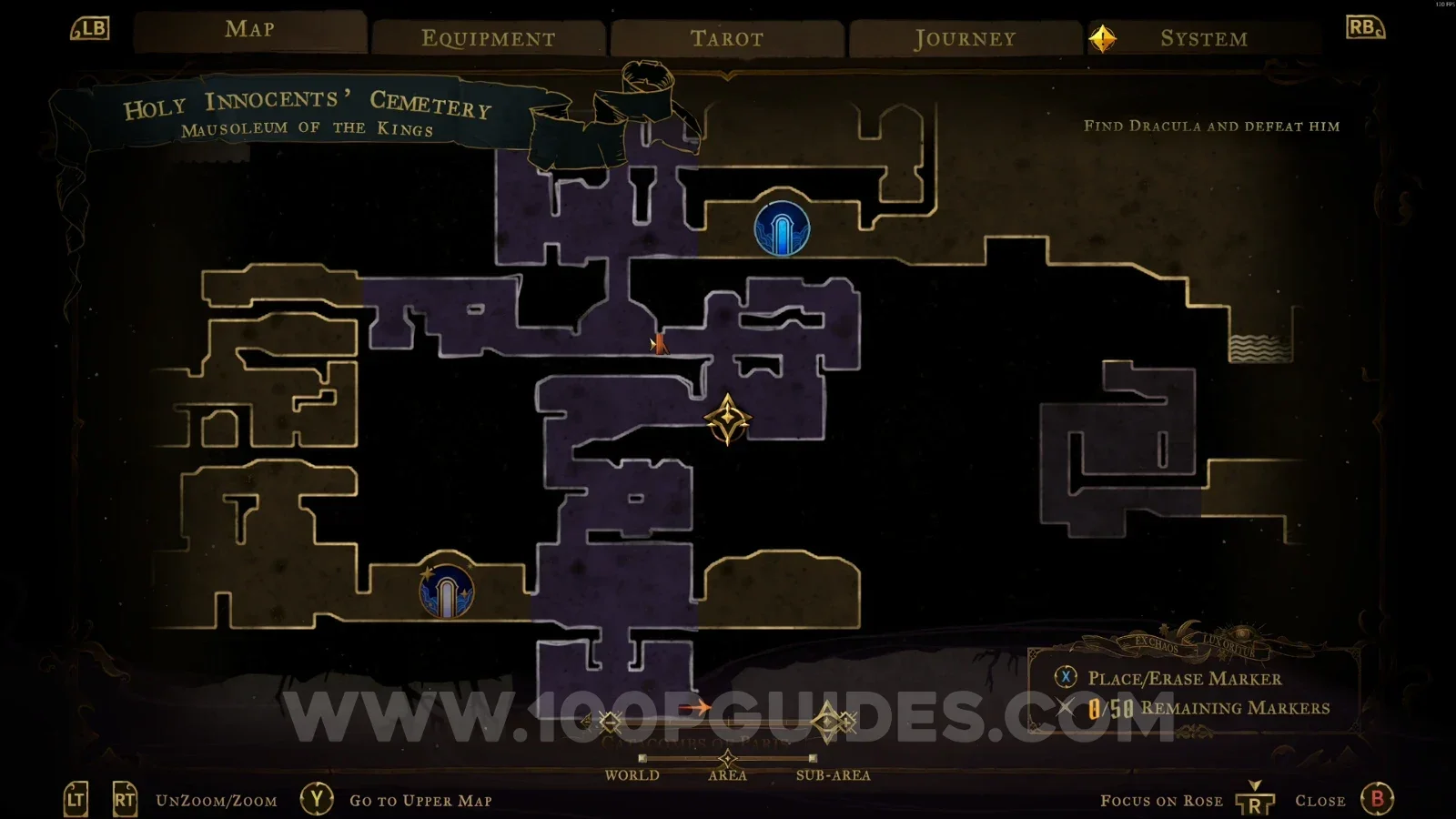 Castlevania Belmont's Curse Mausoleum Of The Kings: map marking the location of Wise Heart Fragment #2