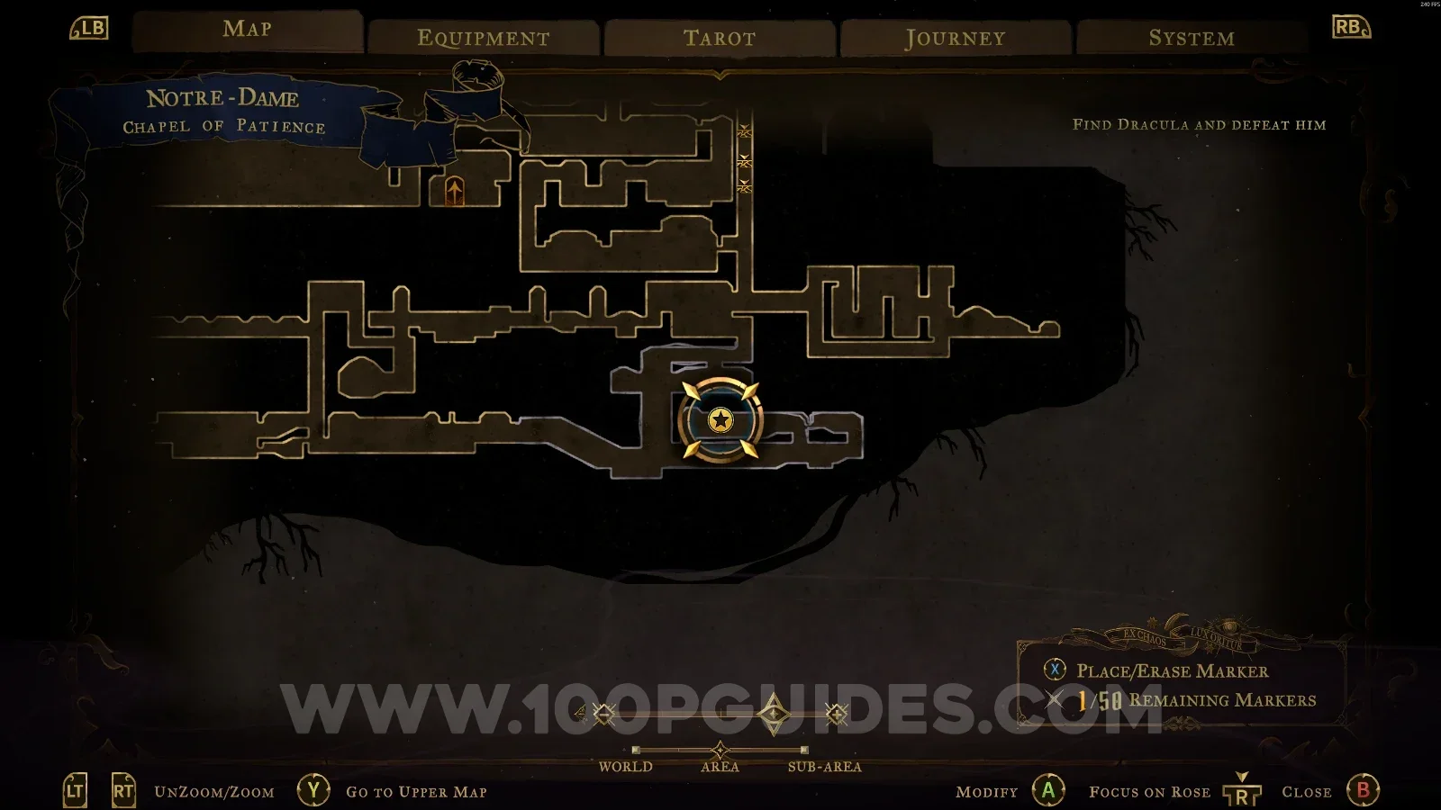 Castlevania Belmonts Curse Chapel Of Patience map with the area of XP Statue #110 marked