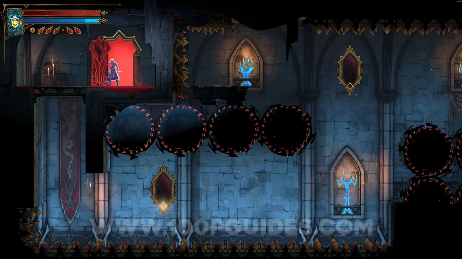 Castlevania Belmonts Curse Inner Courtyard: the door at the end of the path leading back to the courtyard