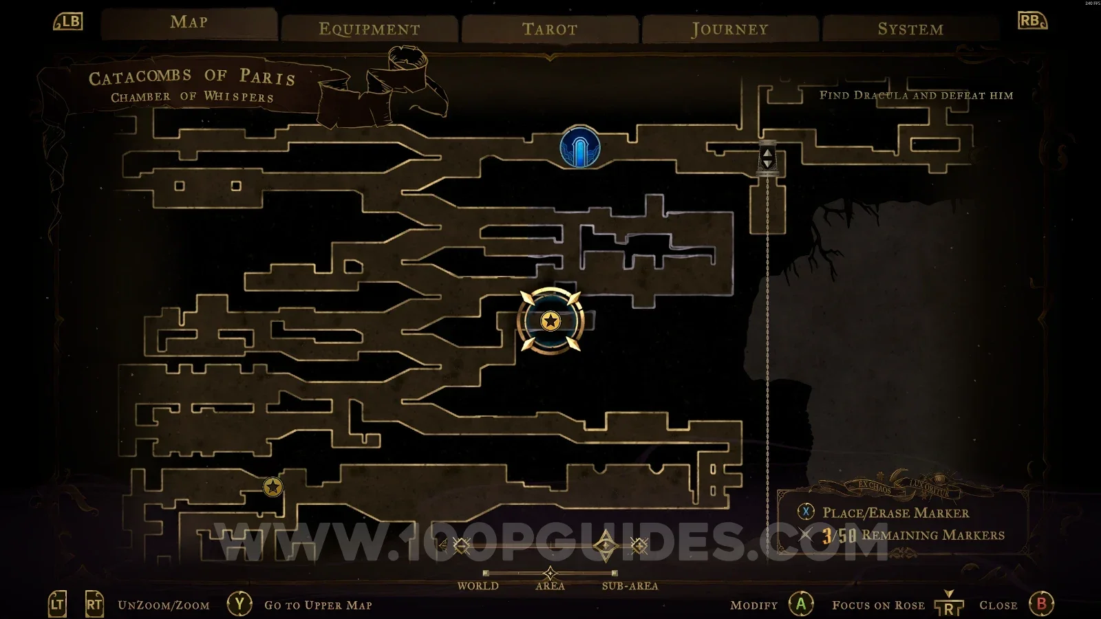 Castlevania Belmonts Curse Chamber Of Whispers map with the area of XP Statue #51 marked