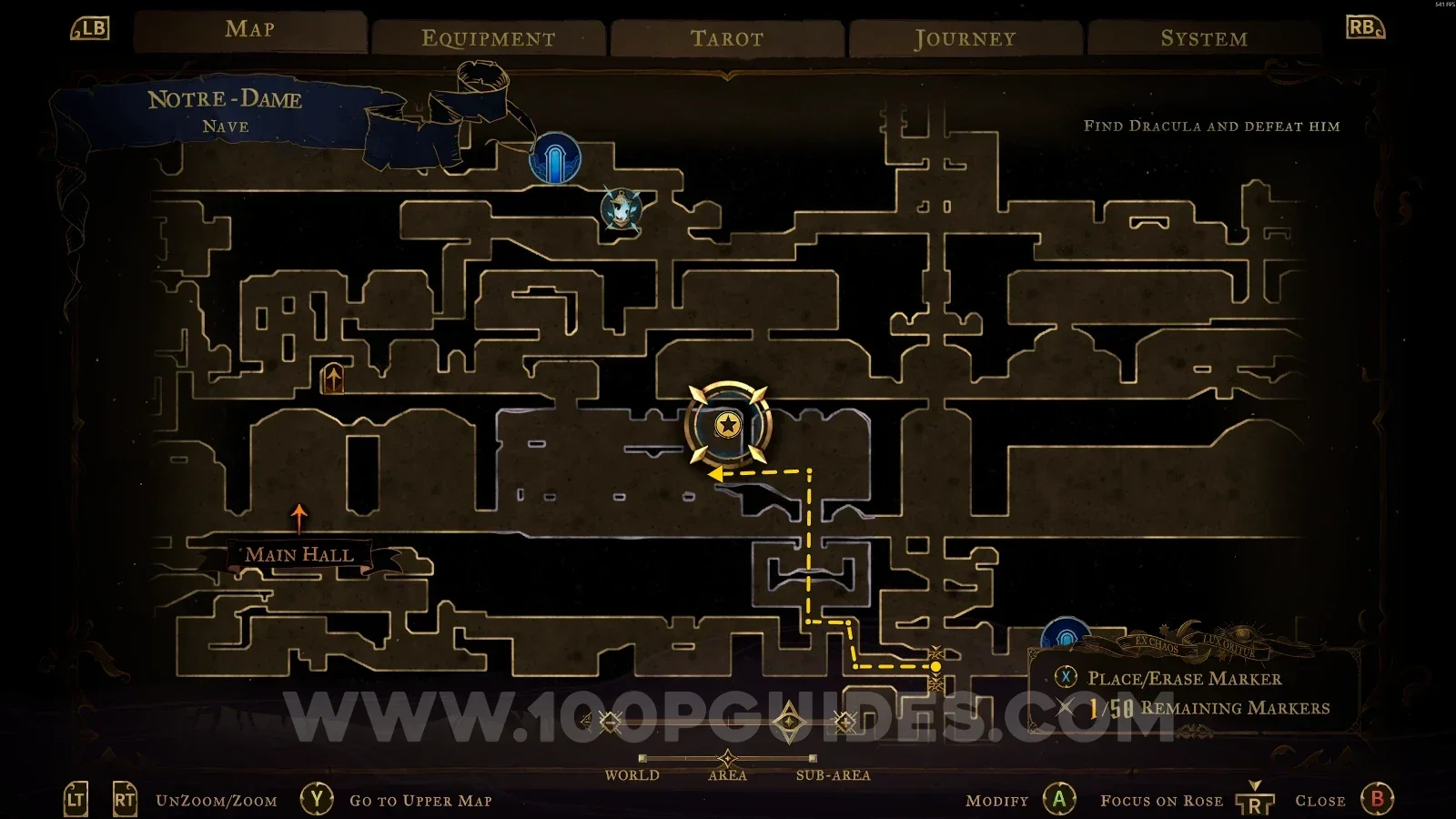 Castlevania Belmonts Curse Notre-Dame Nave map marking the Soul Fragment relic at the top