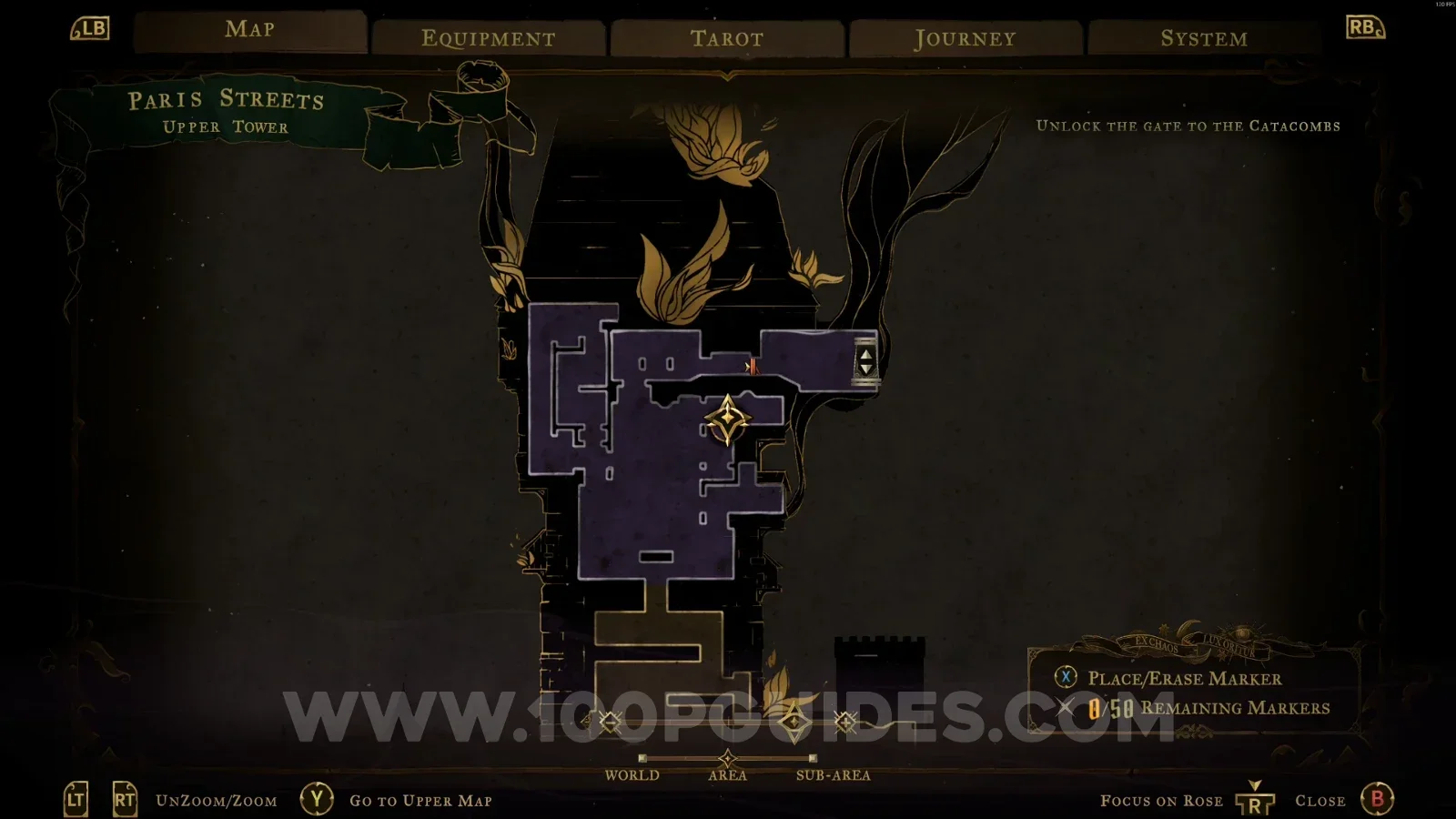 Castlevania Belmonts Curse Upper Tower map with the area of XP Statue #18 marked