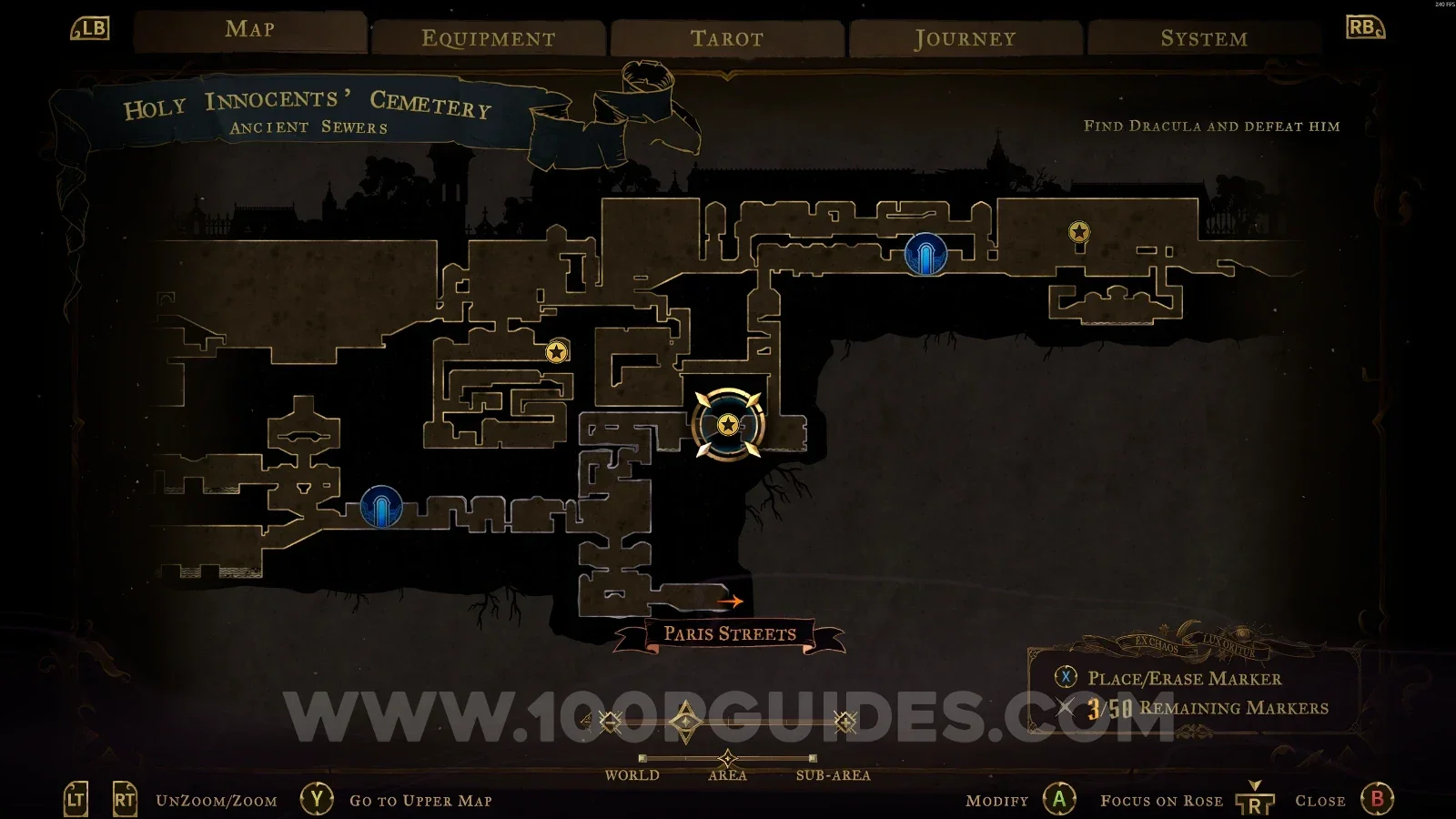 Castlevania Belmonts Curse Ancient Sewers: map marking the area of Brave Heart Fragment #4