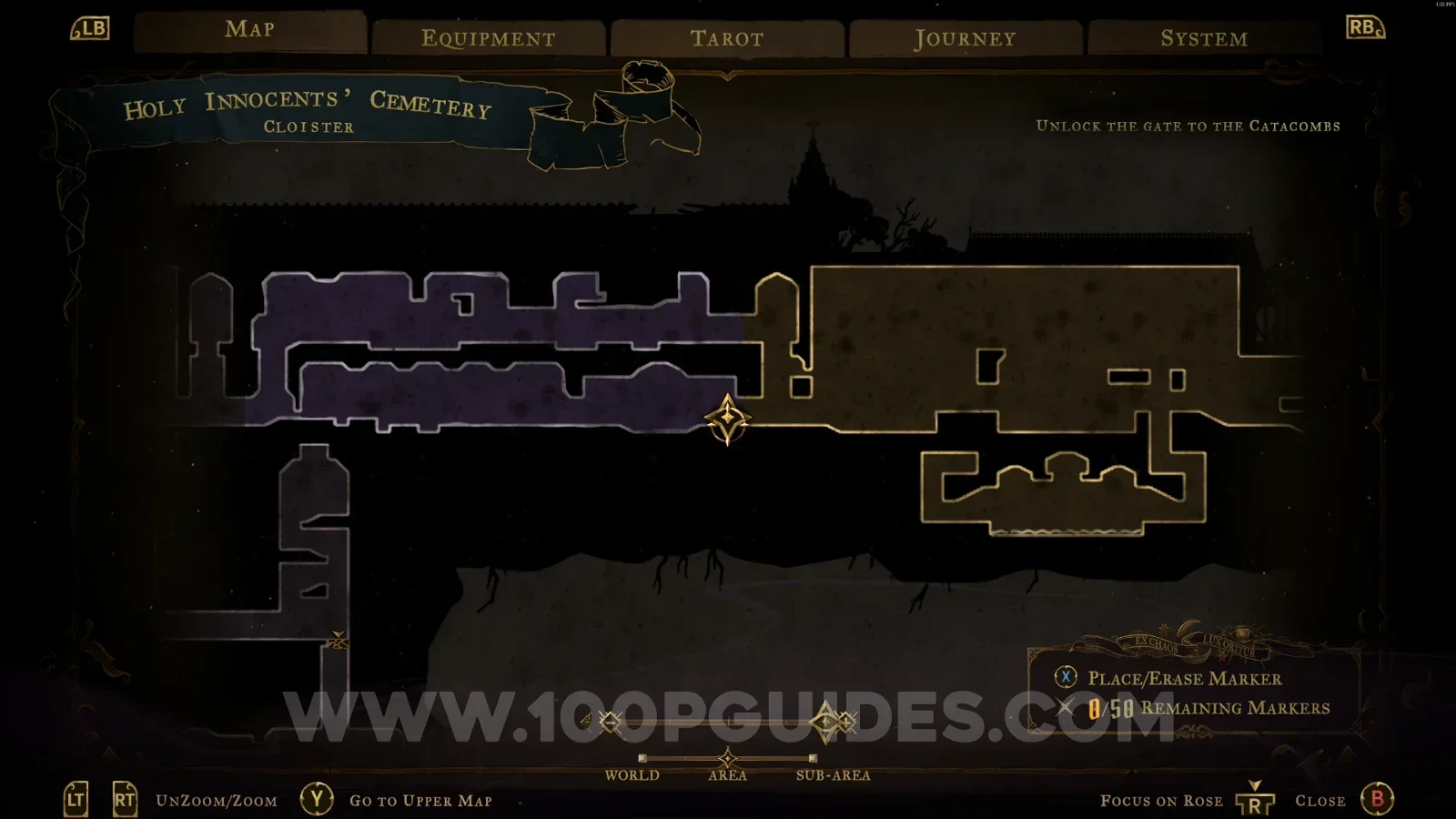 Castlevania Belmont's Curse Cloister: map marking the location of Mirror Of Life #1