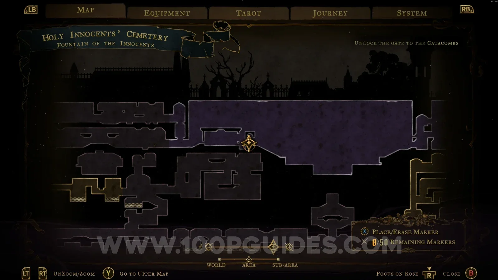 Castlevania Belmonts Curse Fountain Of The Innocents map with the area of XP Statue #34 marked
