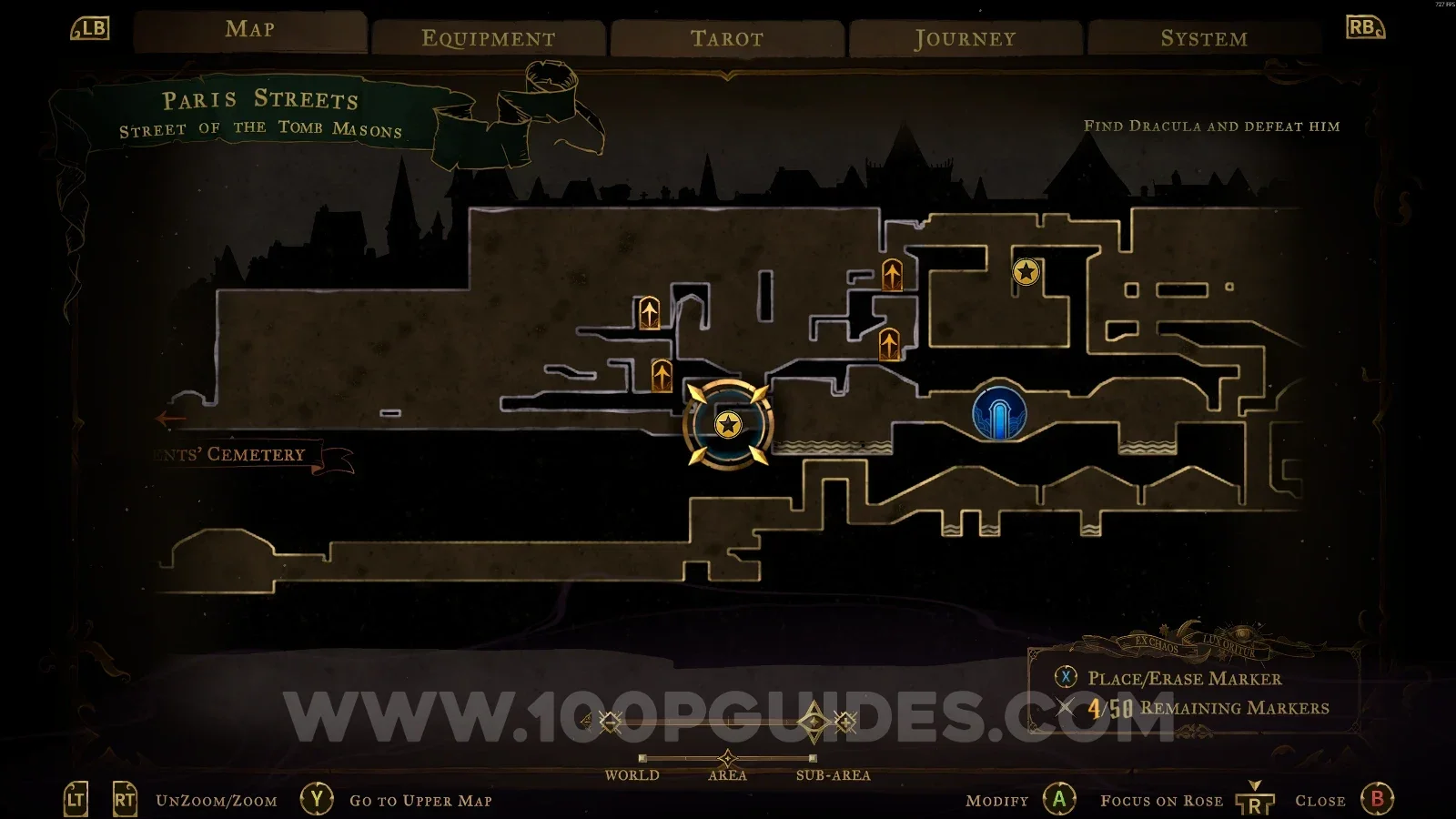 Castlevania Belmonts Curse Streets Of The Tomb Masons map with the area of XP Statue #3 marked