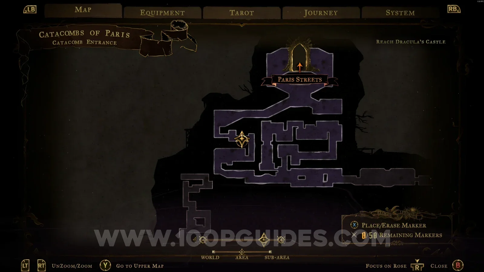 Castlevania Belmonts Curse Catacomb Entrance: map marking the area of XP Statue #2