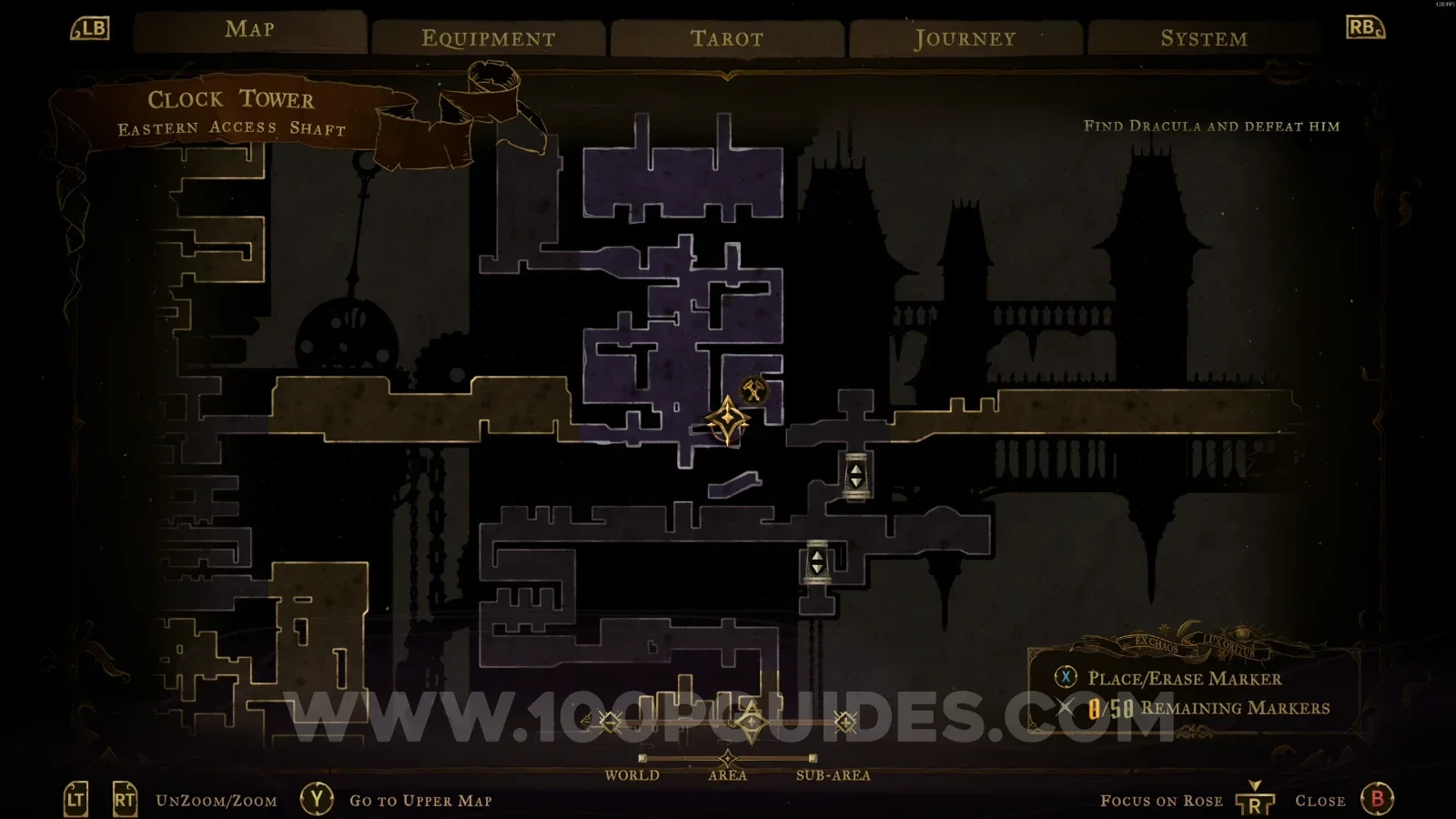 Castlevania Belmont's Curse Eastern Access Shaft: map marking the platforms for XP Statues #2 and #3