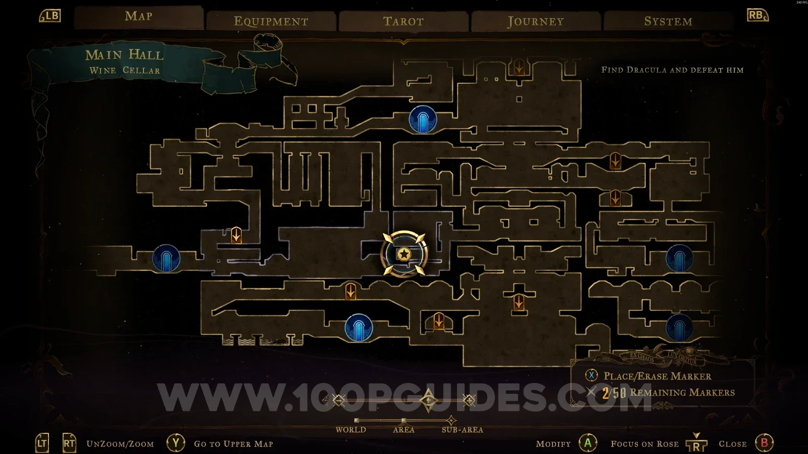 Castlevania Belmonts Curse Wine Cellar map with the area of XP Statue #81 marked