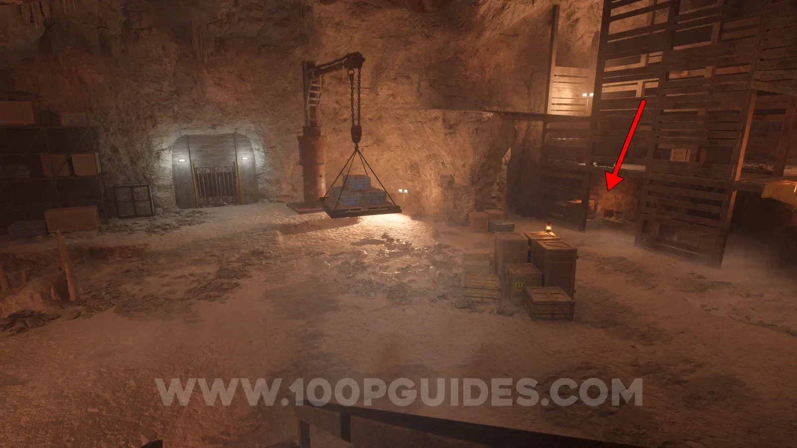 Terrible Lizards Chapter 2: wooden structure on the right at the bottom of the large lift shaft