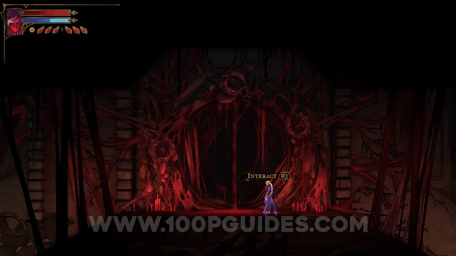 Castlevania: Belmont's Curse: The Miser boss behind the Gate of Flesh, granting The Miser Arcana