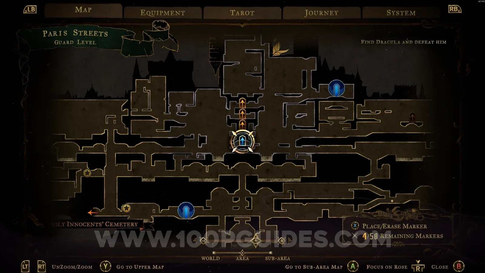 Castlevania Belmonts Curse Prison Tower map marking the Guard Level room with XP Statue #15