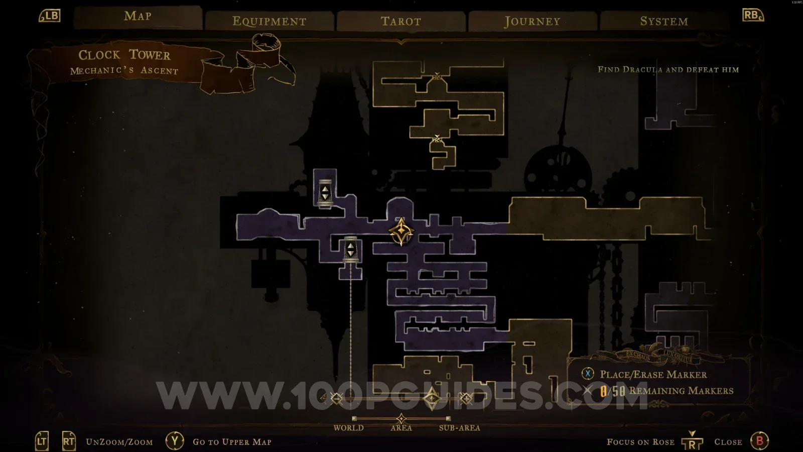 Castlevania Belmont's Curse Mechanic's Ascent: map marking the statue area for Clue The Zealot
