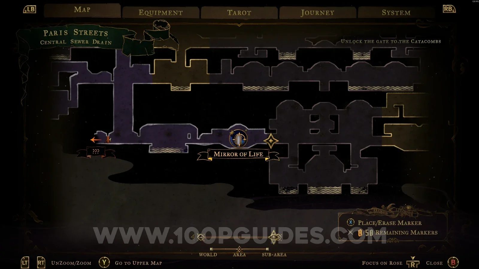 Castlevania Belmonts Curse Central Sewer Drain: map showing the marked area of the collectible