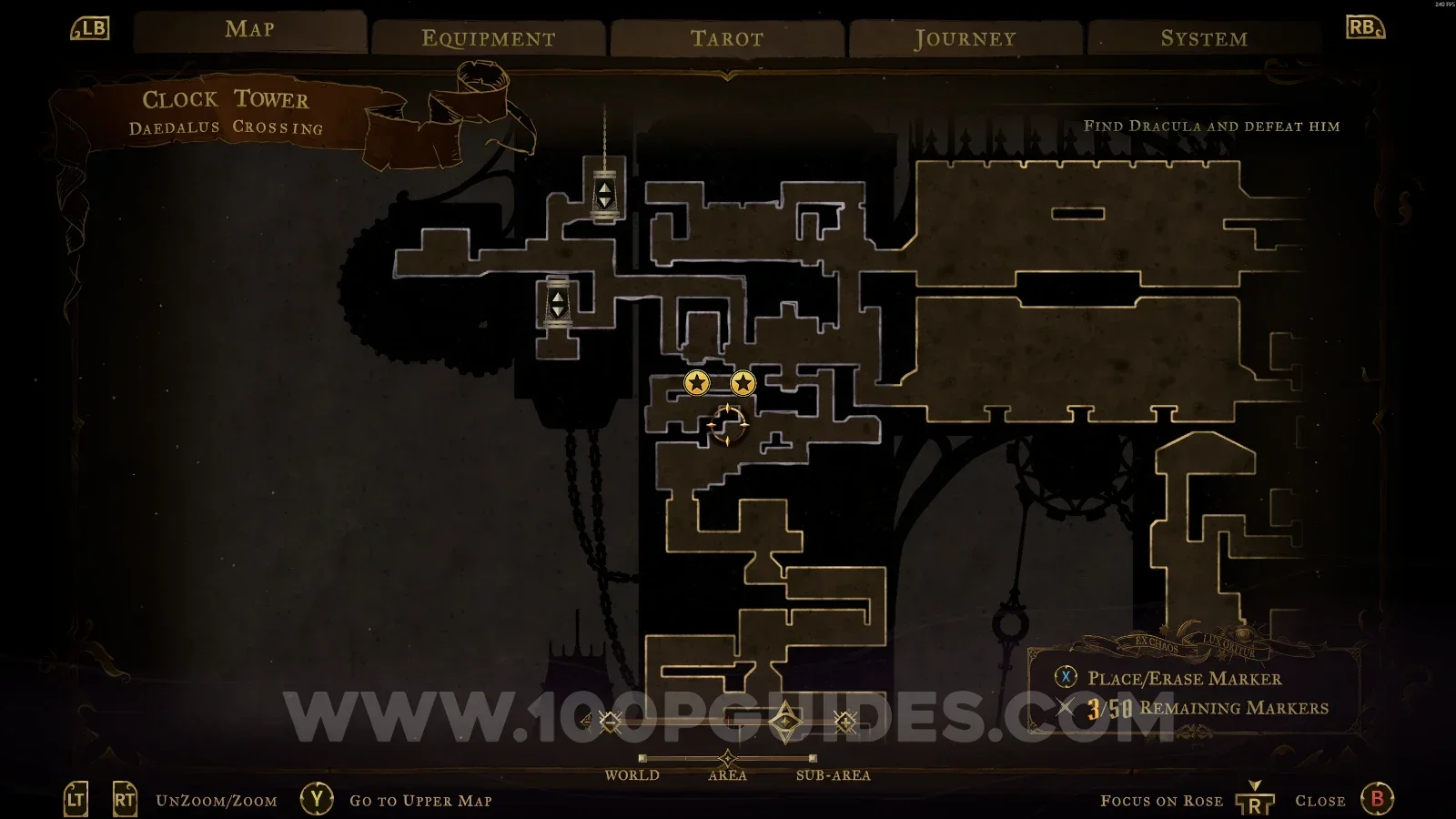 Castlevania Belmonts Curse Daedalus Crossing map marking the area of XP Statues #102 and #103
