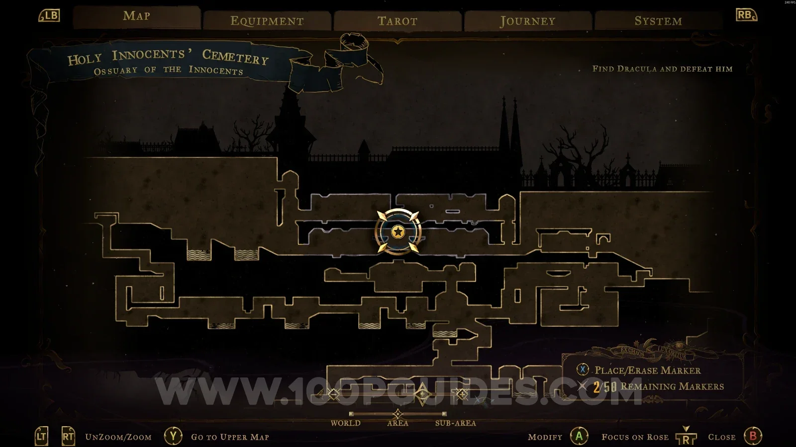 Castlevania Belmonts Curse Ossuary Of The Innocents: map marking the area of Brave Heart Fragment #5