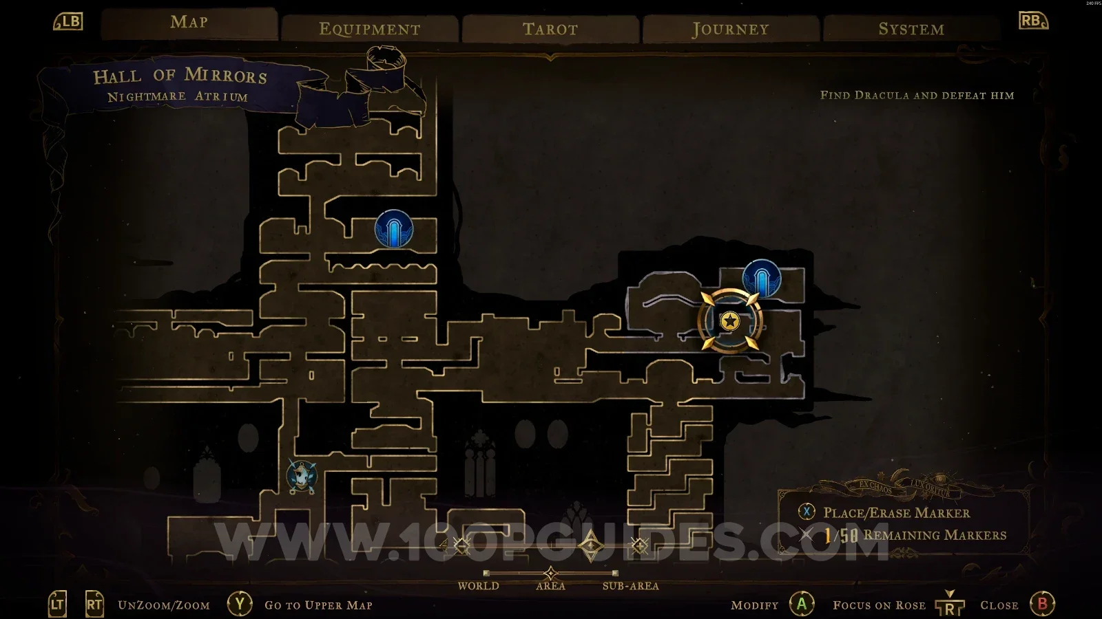 Castlevania Belmonts Curse Nightmare Atrium map with the area of XP Statue #135 marked