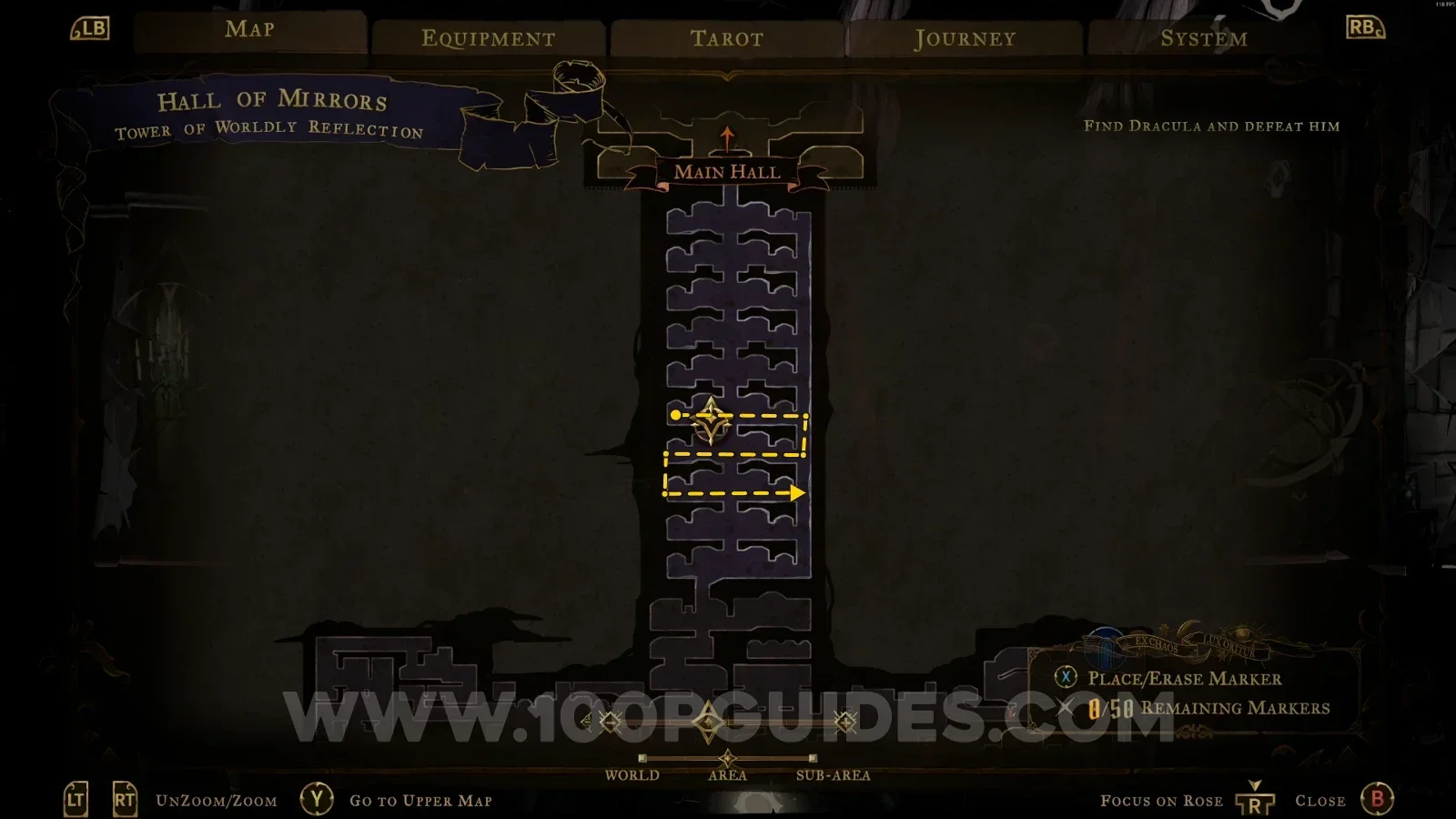 Castlevania Belmonts Curse Tower Of Worldly Reflection: map of the lower rows holding XP Statues #3 to #8