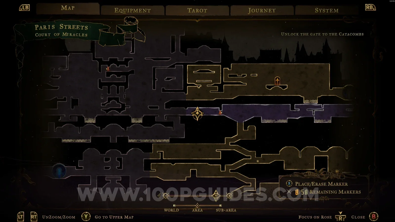 Castlevania Belmonts Curse Court of Miracles: map marking the area of XP Statue #17