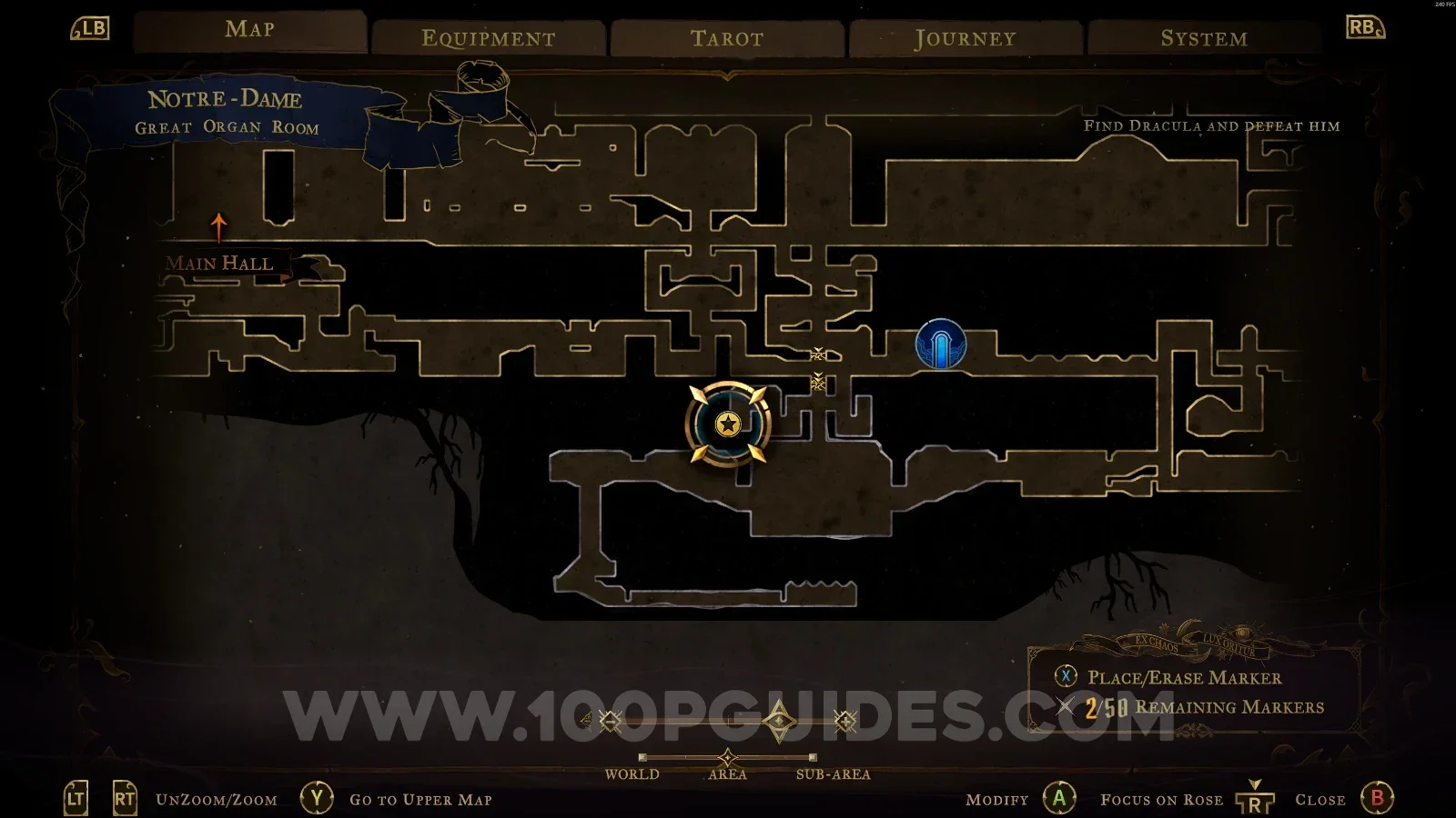 Castlevania Belmonts Curse Great Organ Room: map marking the area of Blue Book #12