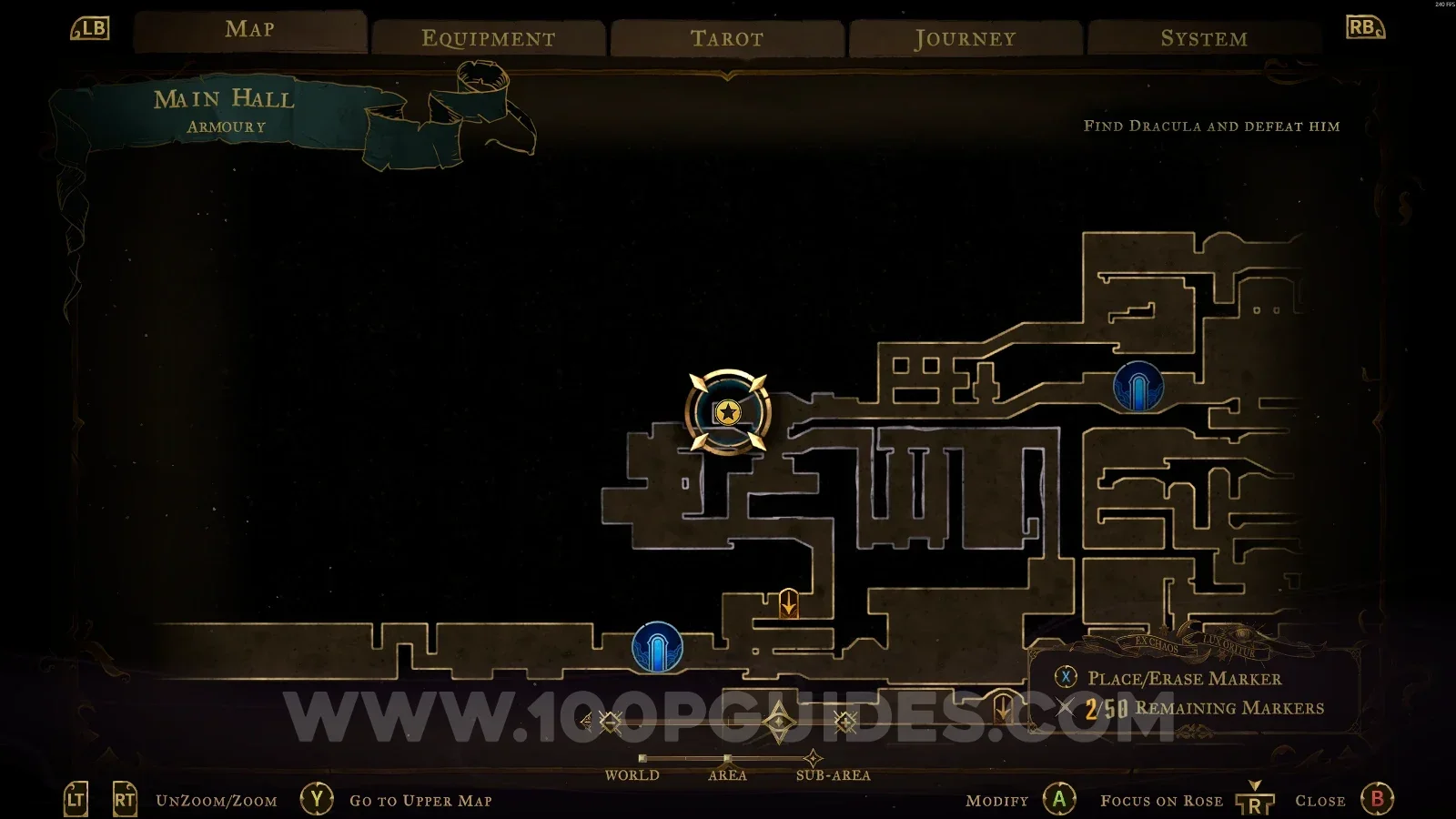 Castlevania Belmonts Curse Armoury map with the area of XP Statue #77 marked