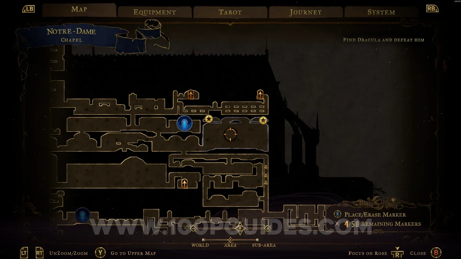Castlevania Belmonts Curse Chapel map showing XP Statues #116 and #117 at the top of the area