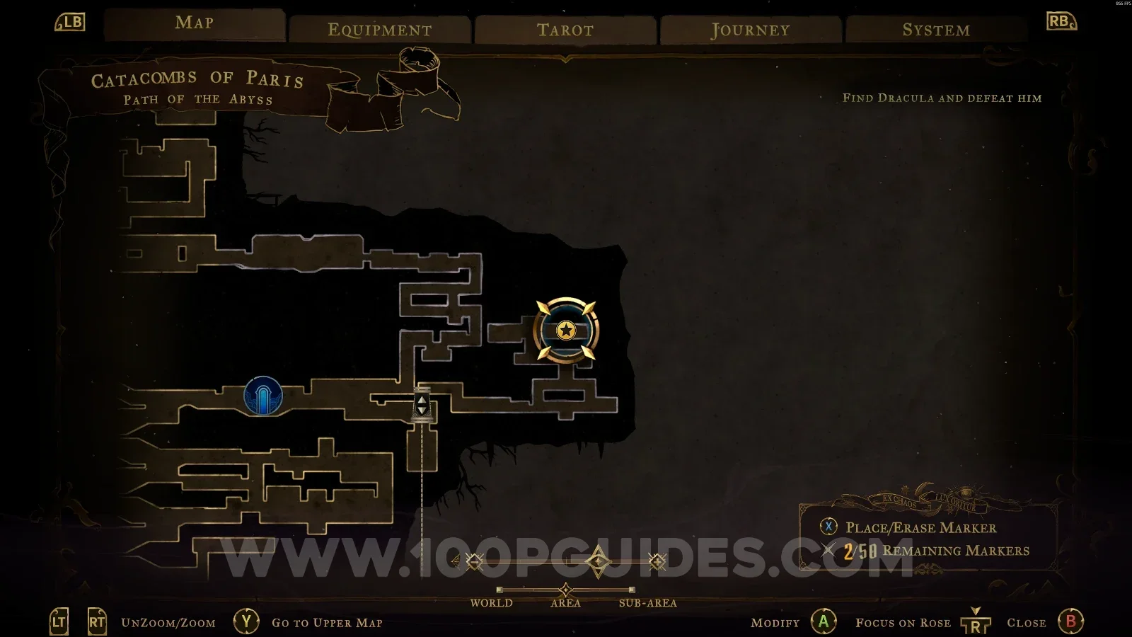 Castlevania Belmonts Curse Path Of The Abyss map marking the Mourning Bead relic at the top
