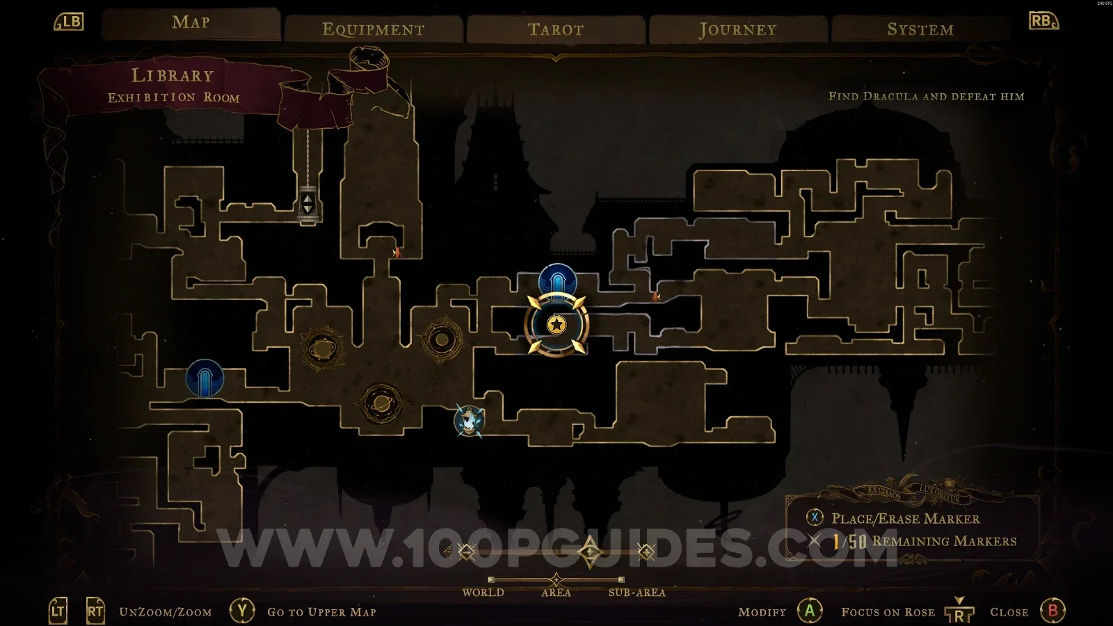 Castlevania Belmonts Curse Exhibition Room map with the area of XP Statue #91 marked