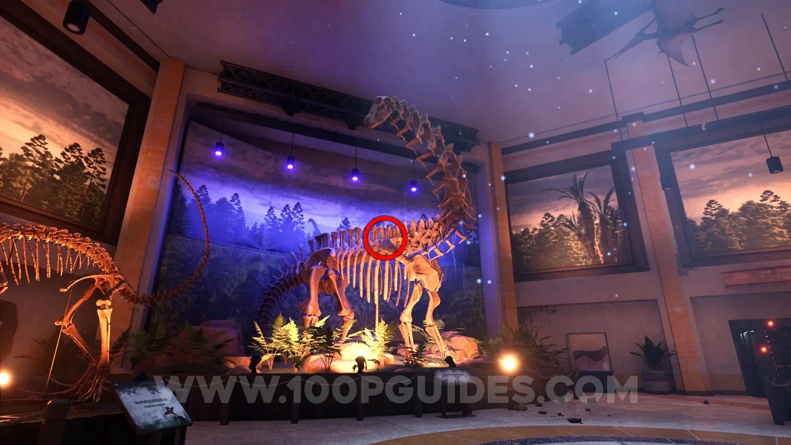 Terrible Lizards Chapter 1: Amber Specimen 01 on top of the Brontosaurus skeleton in the first room of Dalton's Dinos