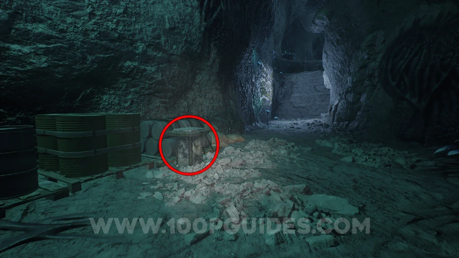 Terrible Lizards Chapter 4: Stuffed Animal Pedestal on the left of the path after blowing the door with dynamite