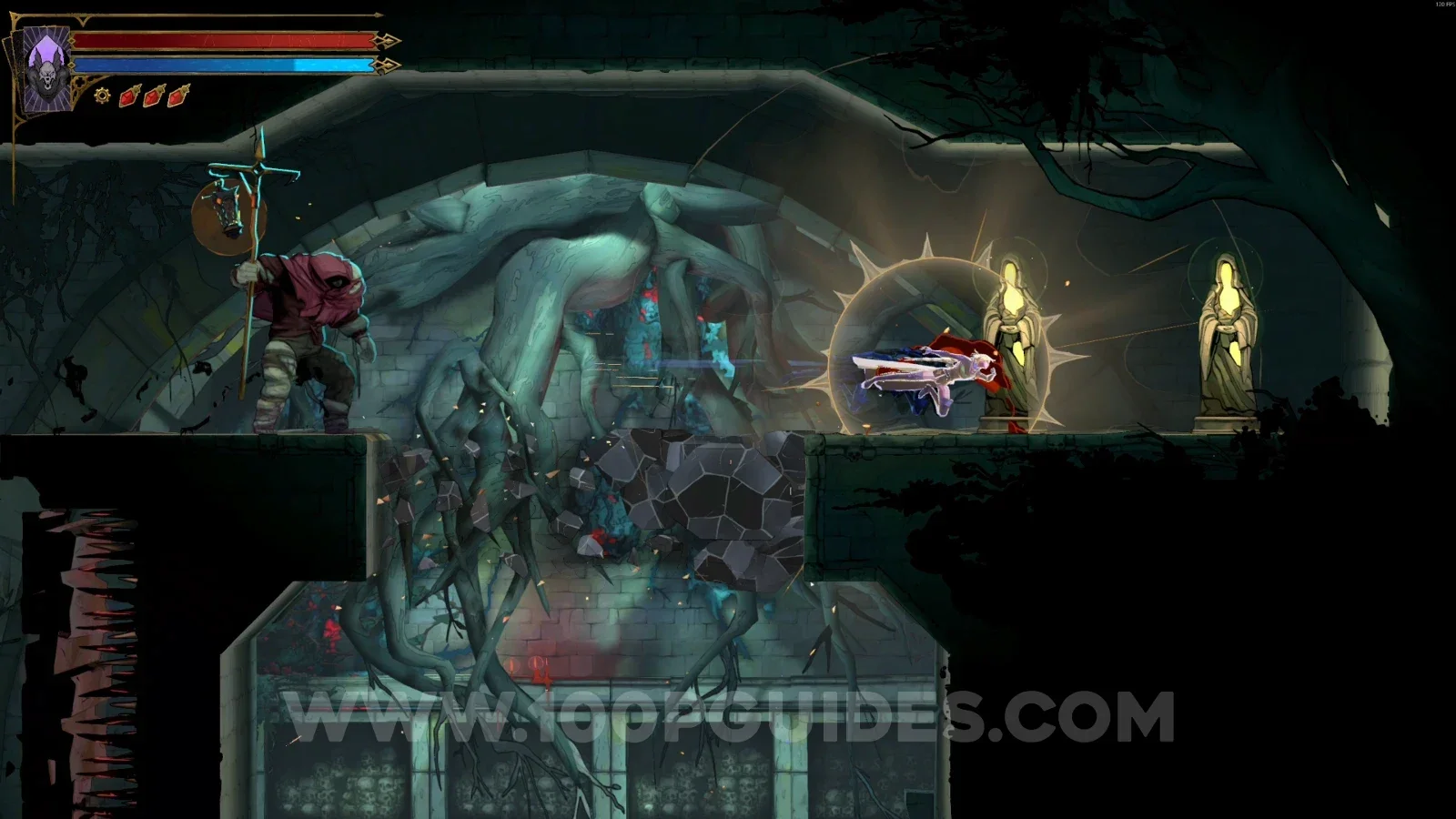 Castlevania Belmonts Curse Overgrown Crypt: XP Statues #36 and #37 at the top of the marked area