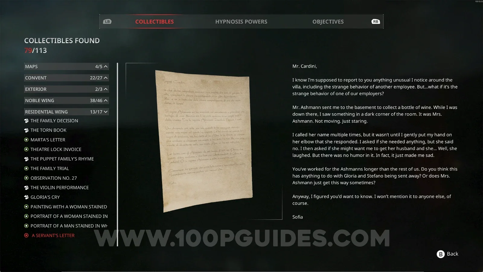 Remothered: Red Nuns Legacy Residential Wing #13: A Servant's Letter collectible