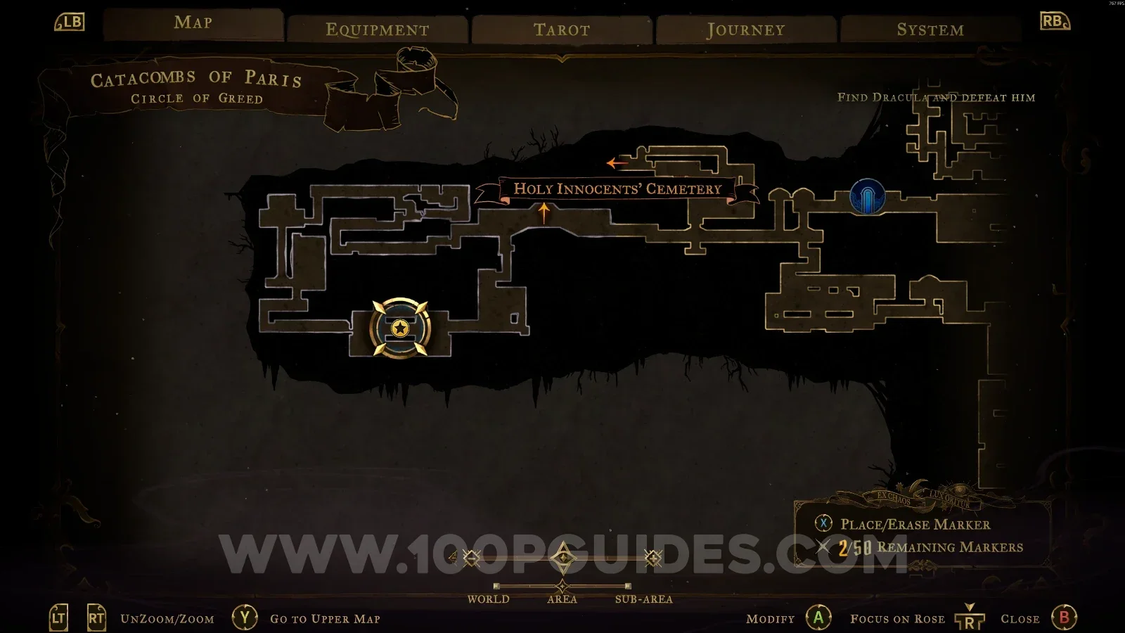 Castlevania Belmonts Curse Circle Of Greed map marking the Oozing Eye relic location