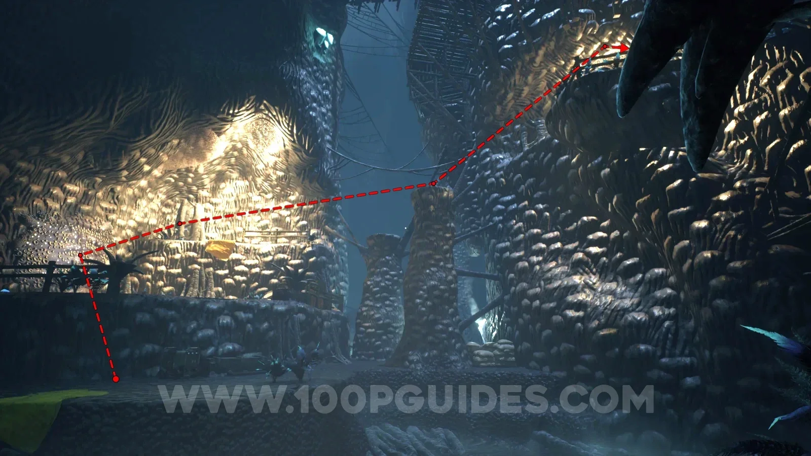 Terrible Lizards Chapter 4: wall running on the left wall to start climbing the goo spires in Cavern B