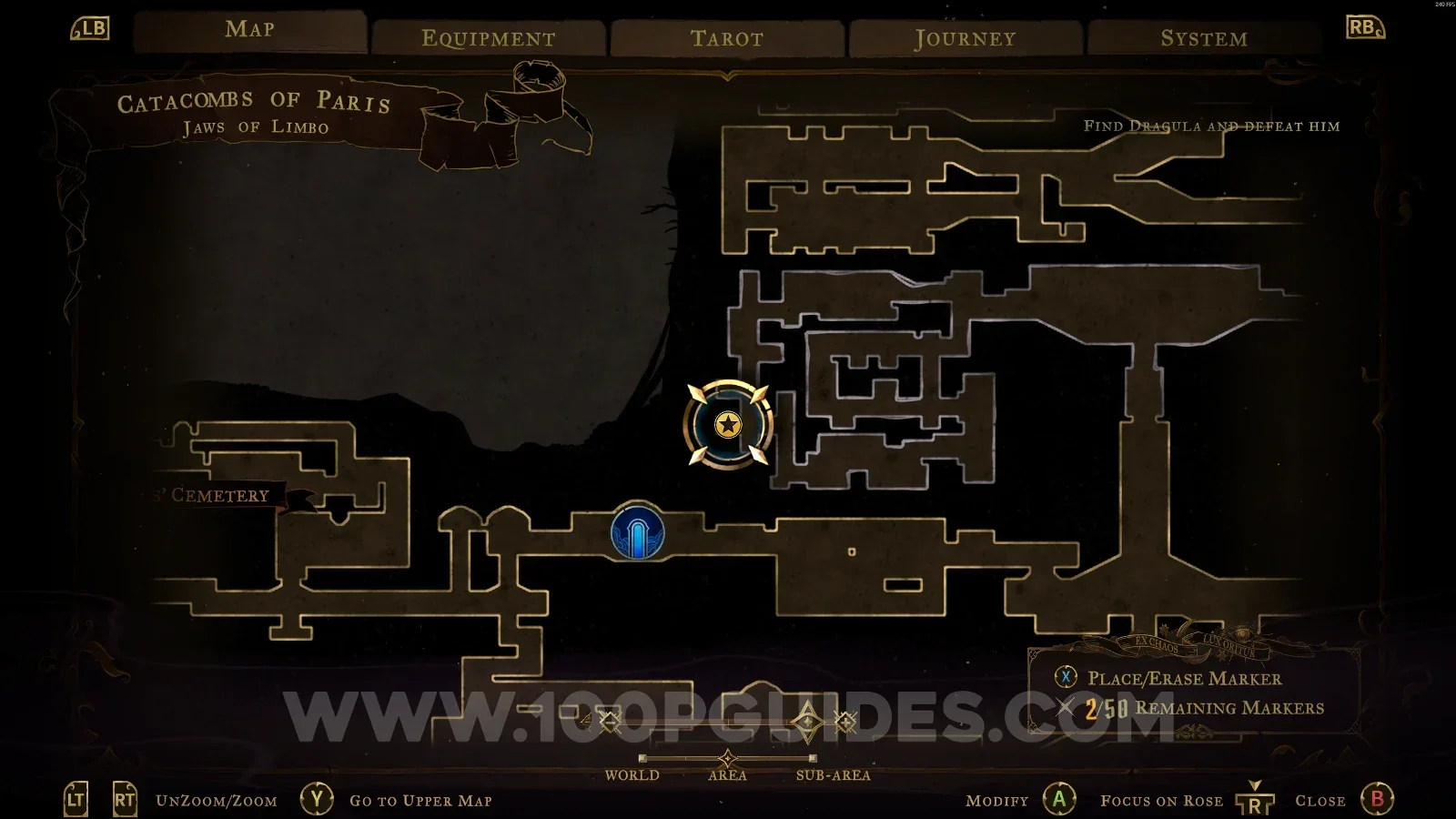 Castlevania Belmonts Curse Jaws Of Limbo map with the area of XP Statue #52 marked