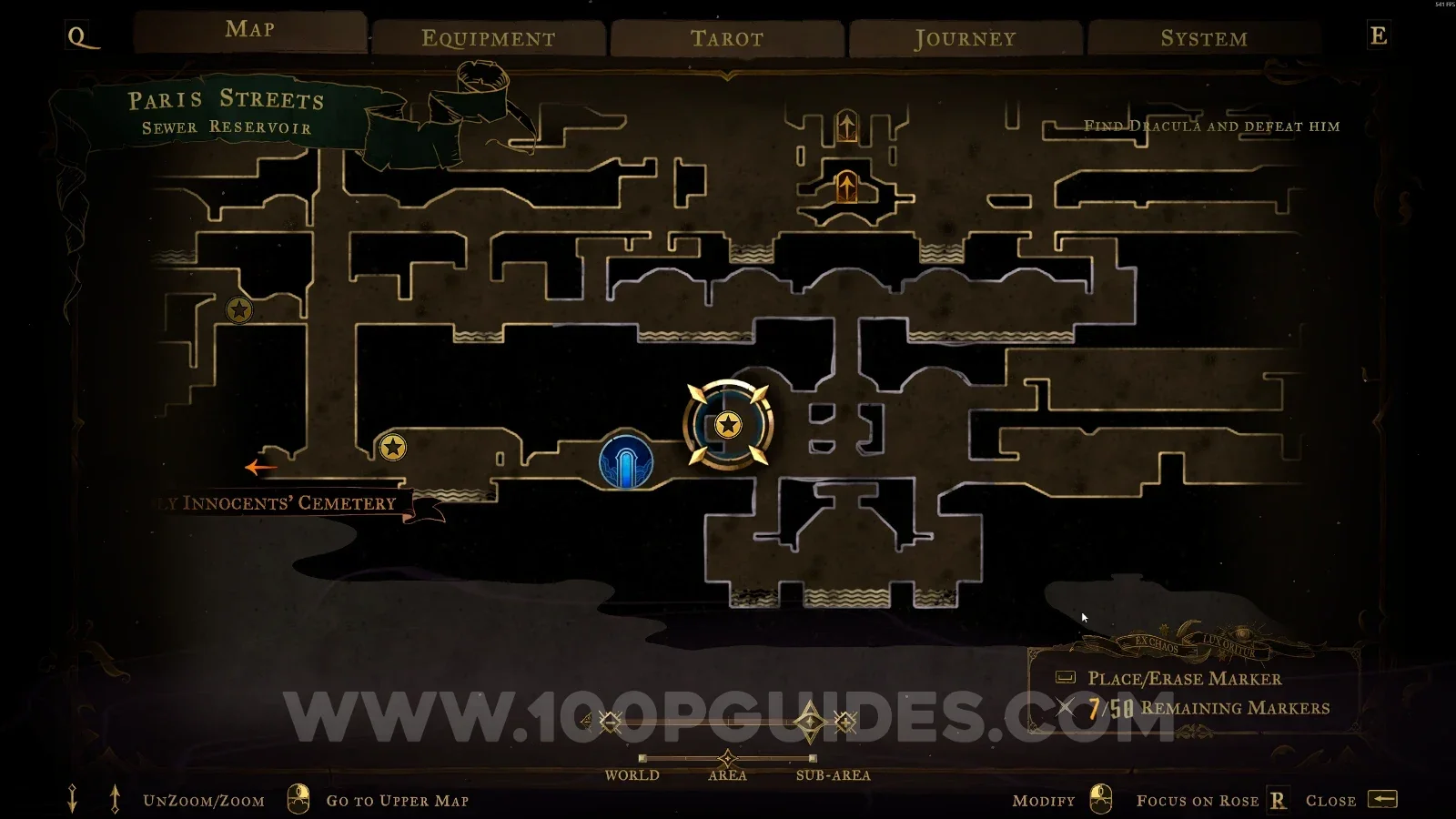 Castlevania Belmonts Curse Sewer Reservoir map with the area of XP Statue #10 marked