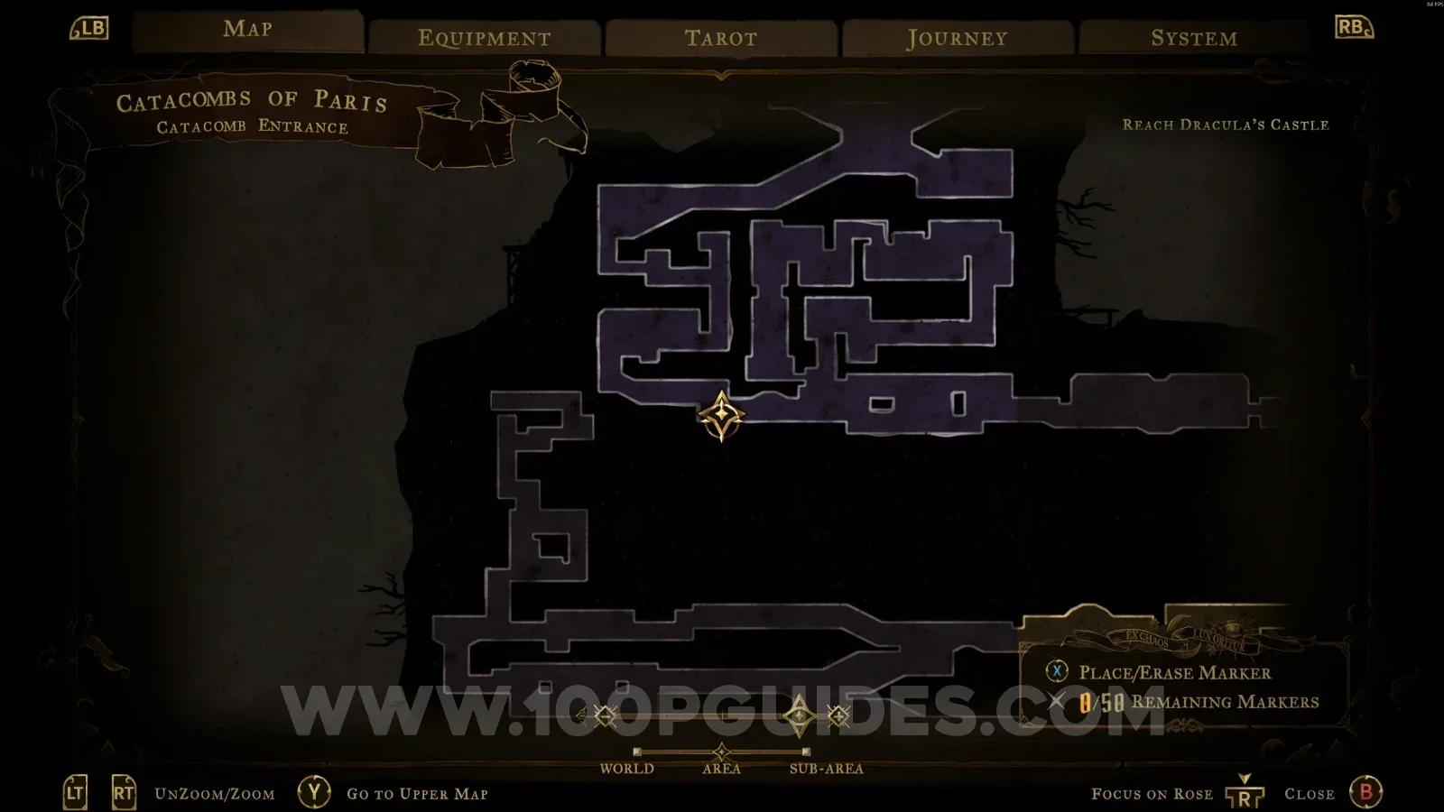 Castlevania Belmonts Curse Catacomb Entrance: map marking the area of XP Statue #3