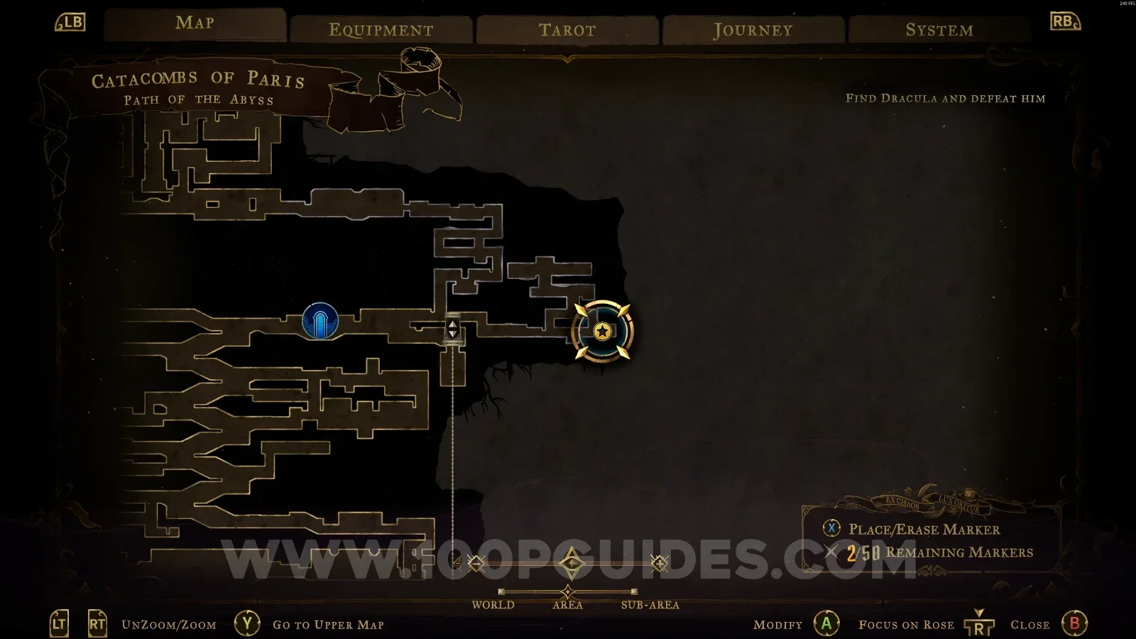 Castlevania Belmonts Curse Path Of The Abyss map with the area of XP Statue #47 marked