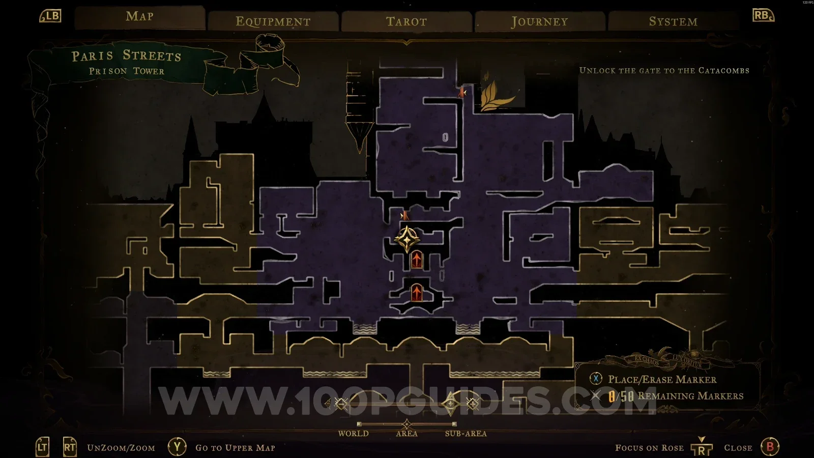 Castlevania Belmonts Curse Prison Tower: map marking the area of XP Statue #25