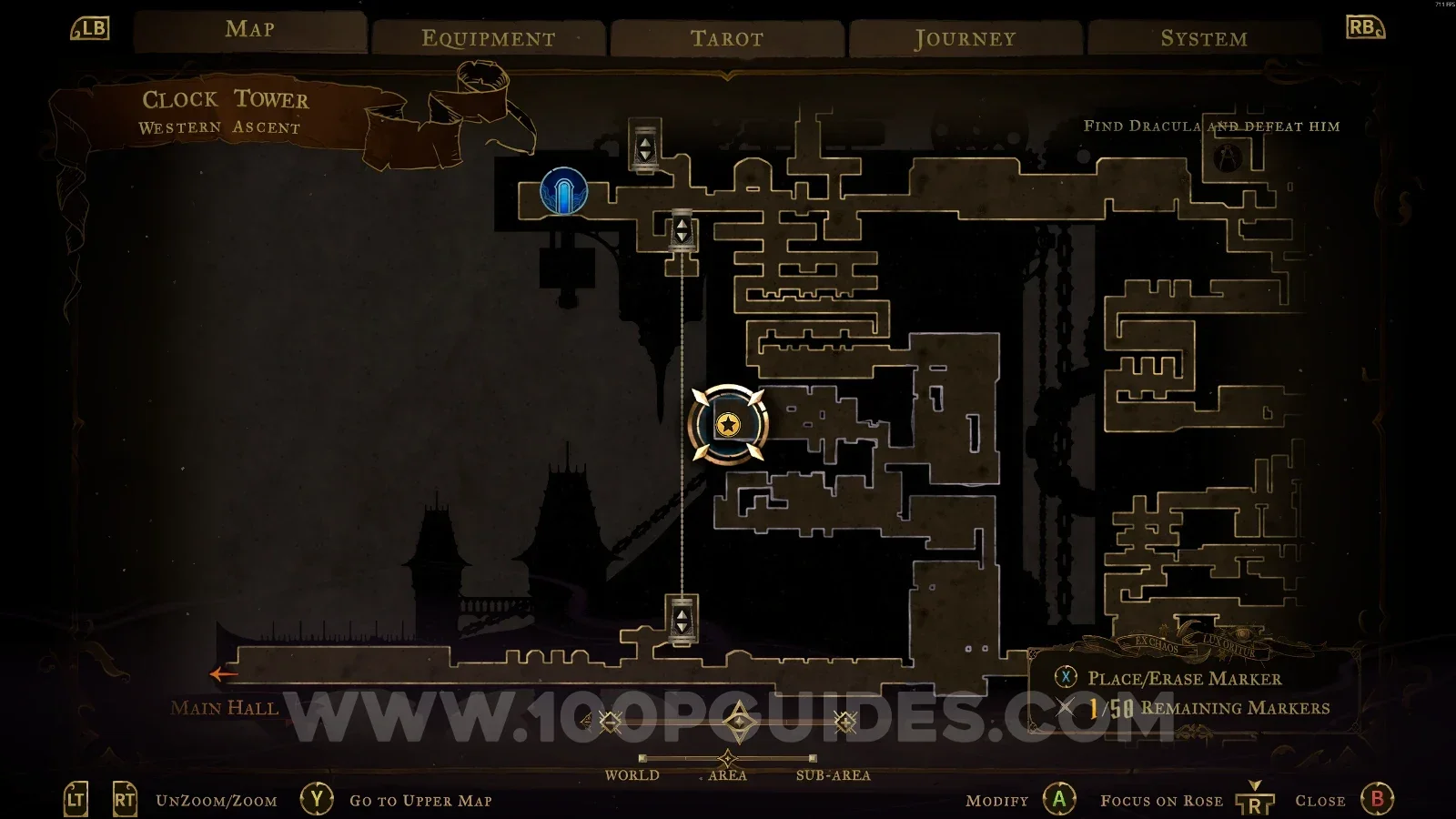 Castlevania Belmonts Curse Western Ascent map marking the Phantom Ring relic on the left side